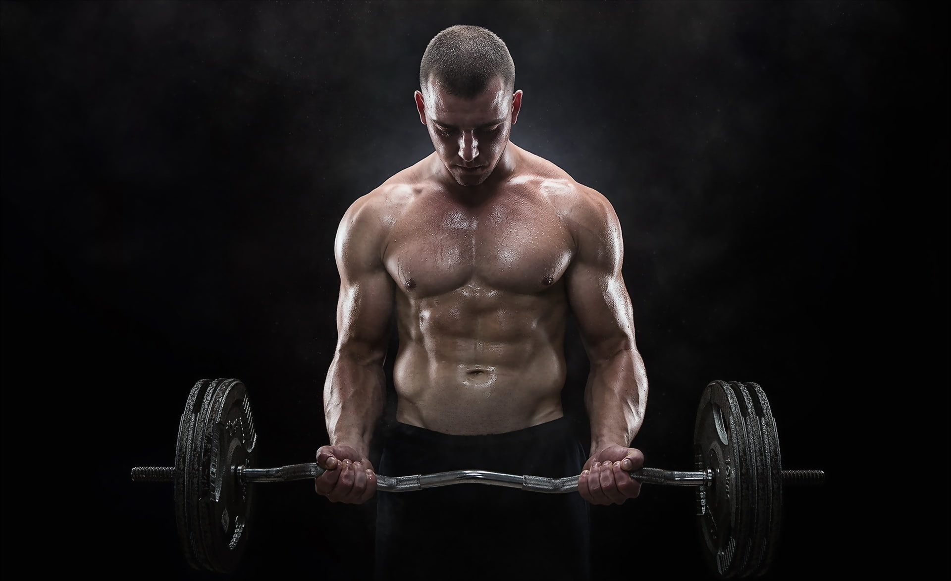 wellbeing, Motivation, exercising, indoors, studio shot, lifestyles, men, one person, weight training, bicep, shirtless, strength, body building, muscular build, HD Wallpaper
