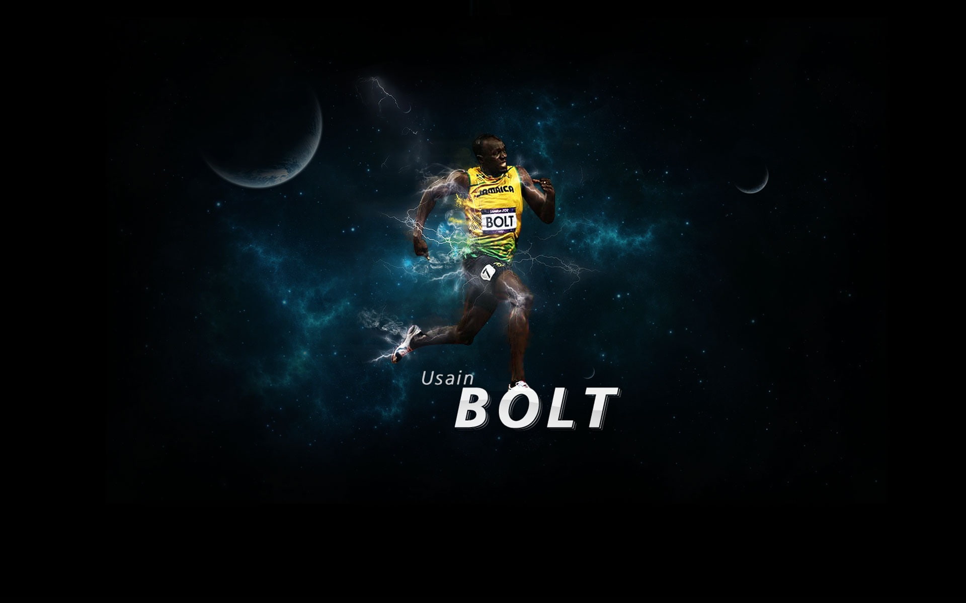 adult, moon, dark, 1080P, night, jamaica, human limb, water, sports, usain, communication, hd, full length, bolt, sea, black background, exploration, one person, HD Wallpaper