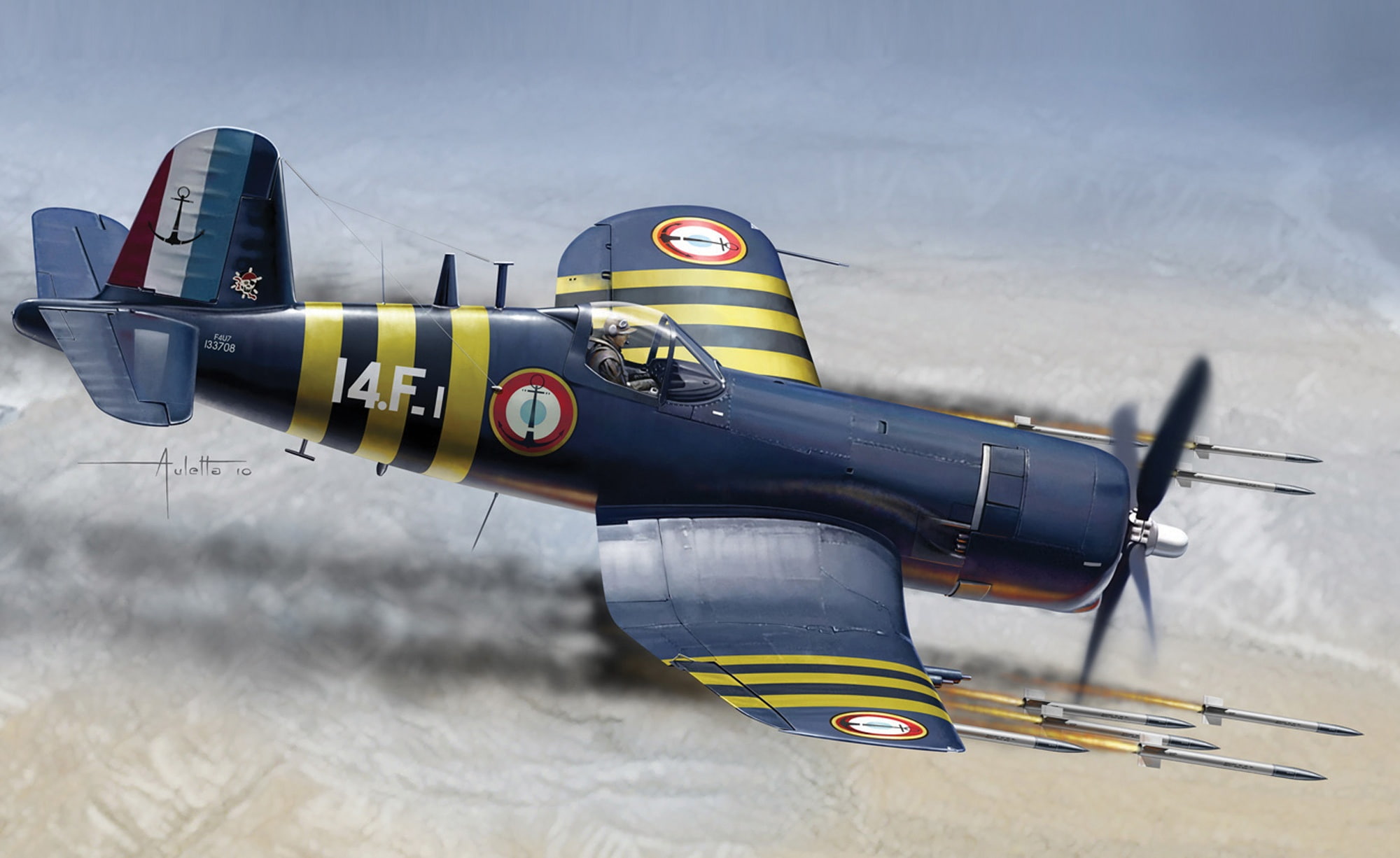 Art, carrier-based fighter, Painting, 1080P, Missiles, F4U-7, Chance Vought, HD Wallpaper