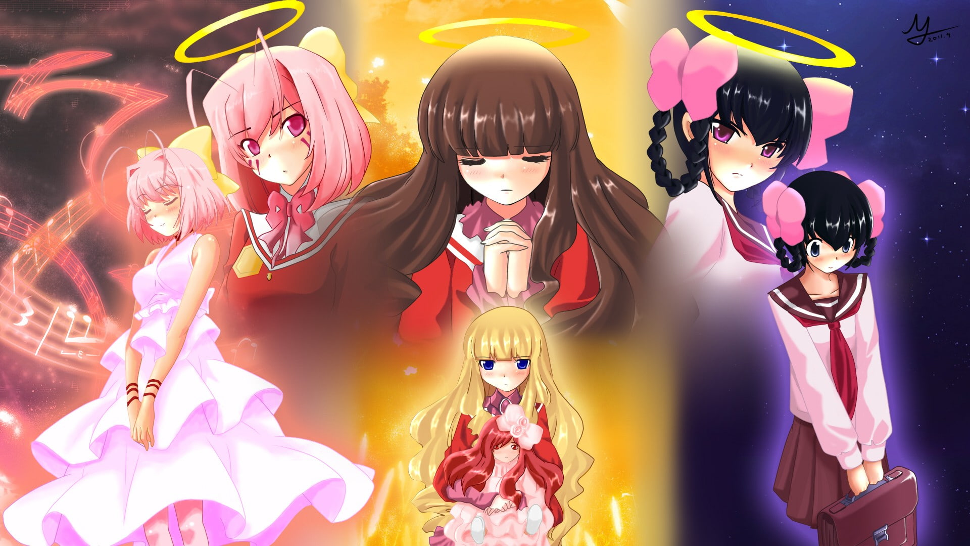 illuminated, arts culture and entertainment, happiness, anime, celebration, event, front view, nightlife, anime girls, The World God Only Knows, 1080P, HD Wallpaper