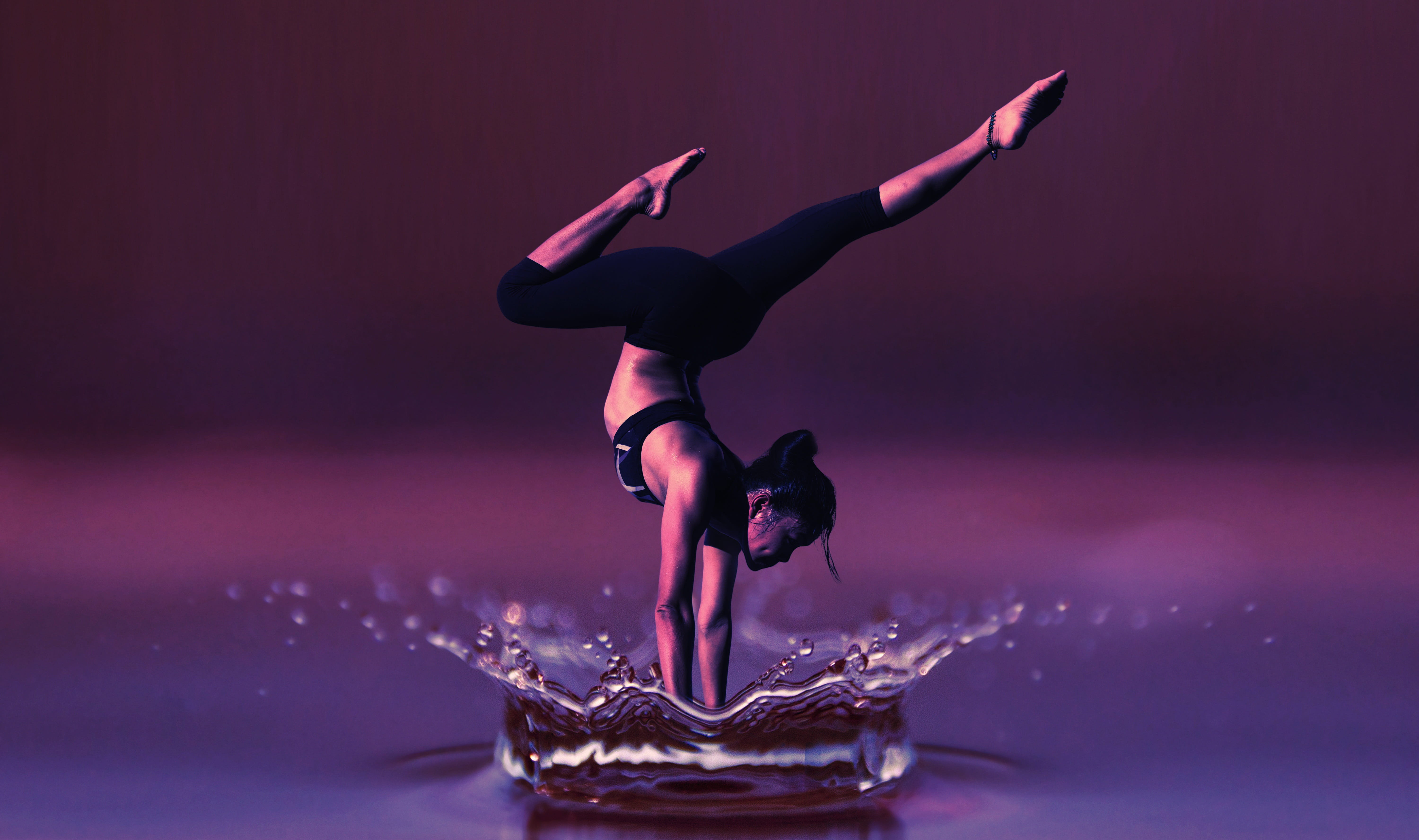 expression, drop of water, crown, woman, water, spiritual, health, adult, full length, one person, gymnastics, pink color, sport, nature, meditation, mirroring, HD Wallpaper