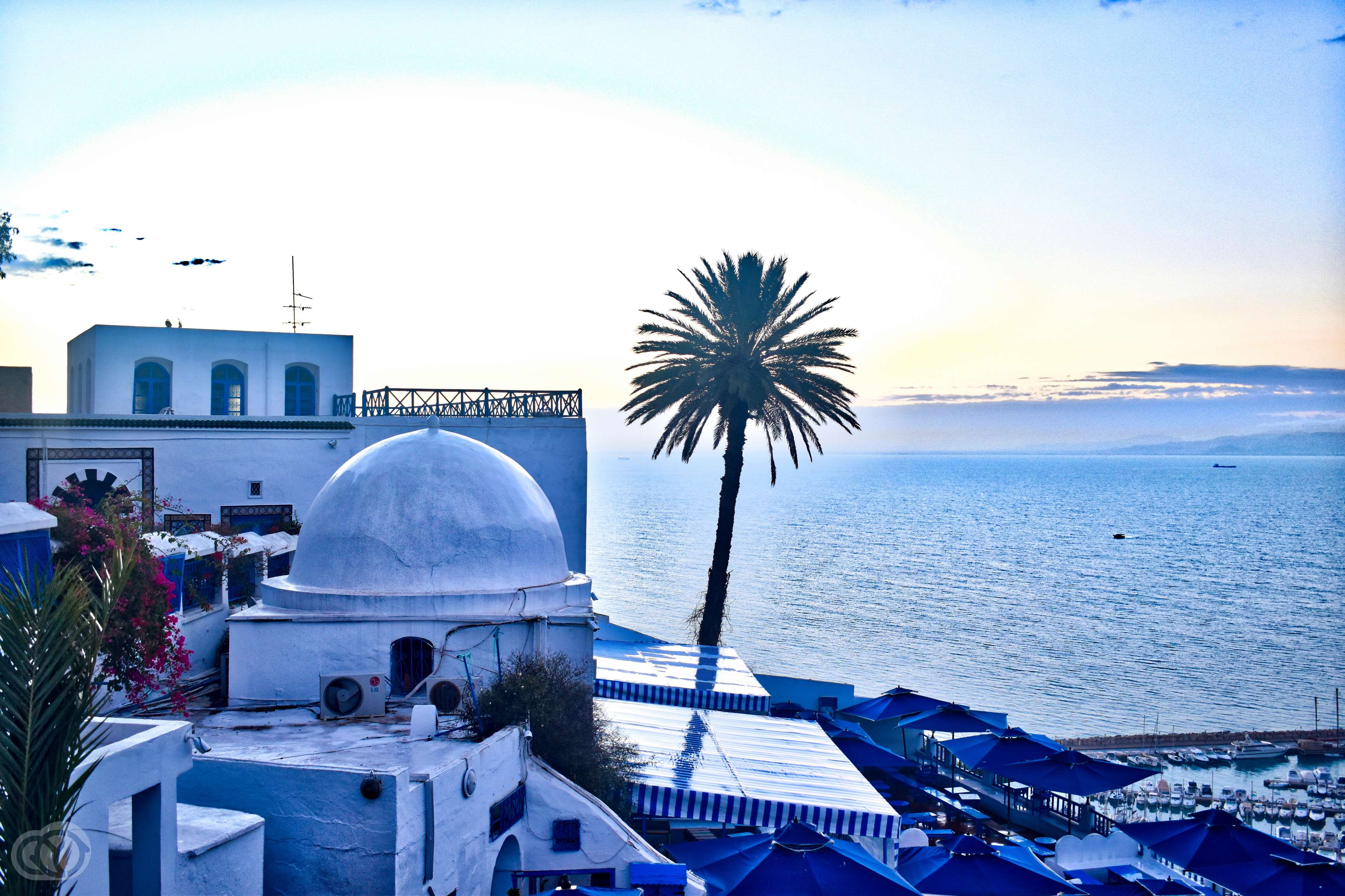 sky, day, sidi bou said, nature, land, architecture, religion, tropical climate, place of worship, water, building exterior, tunisia, 4K, nautical vessel, HD Wallpaper