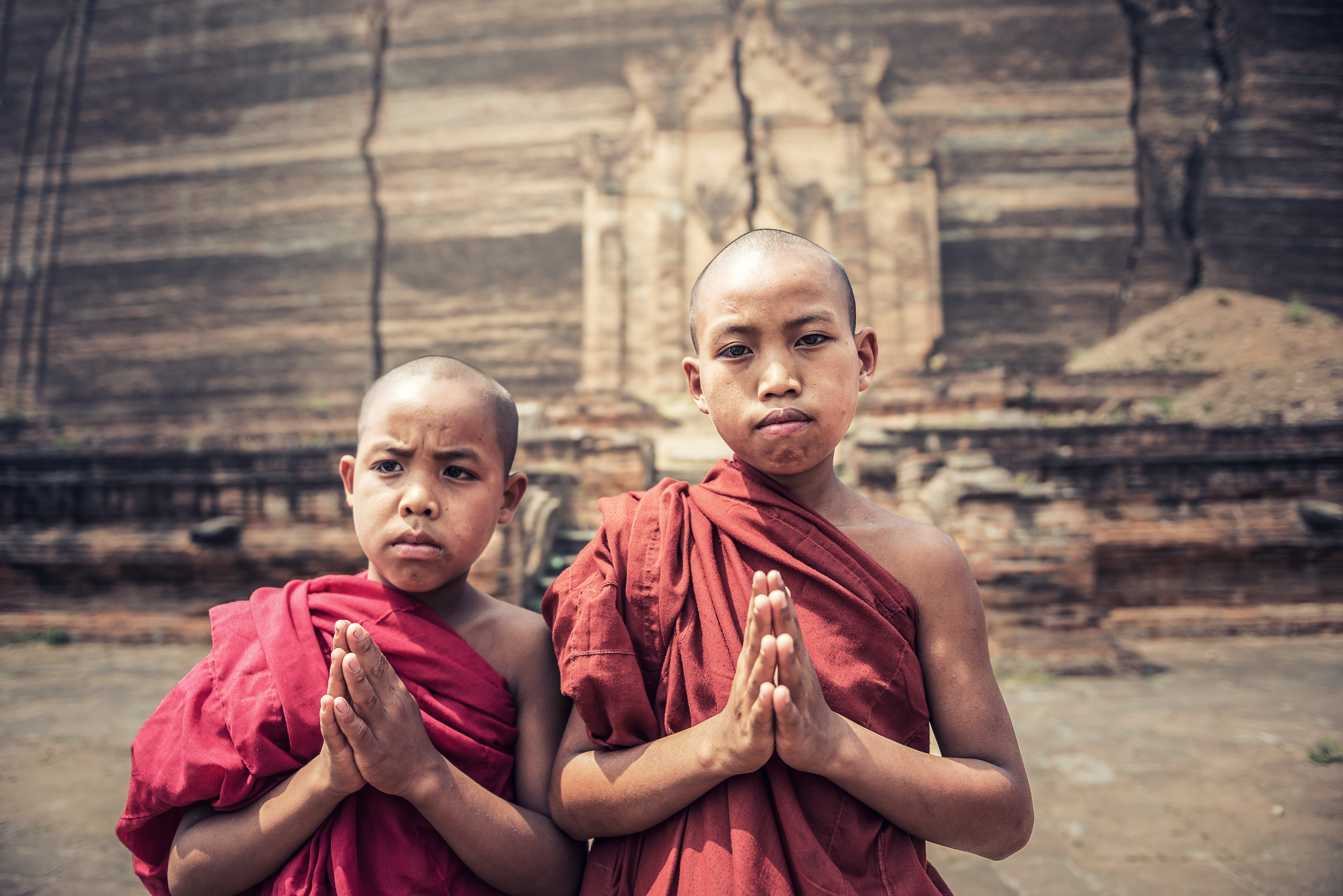 the lord, myanmar burma, kids, two people, child, architecture, faith, chant, belief, portrait, traditional, two, i pray, men, looking at camera, shaved head, HD Wallpaper