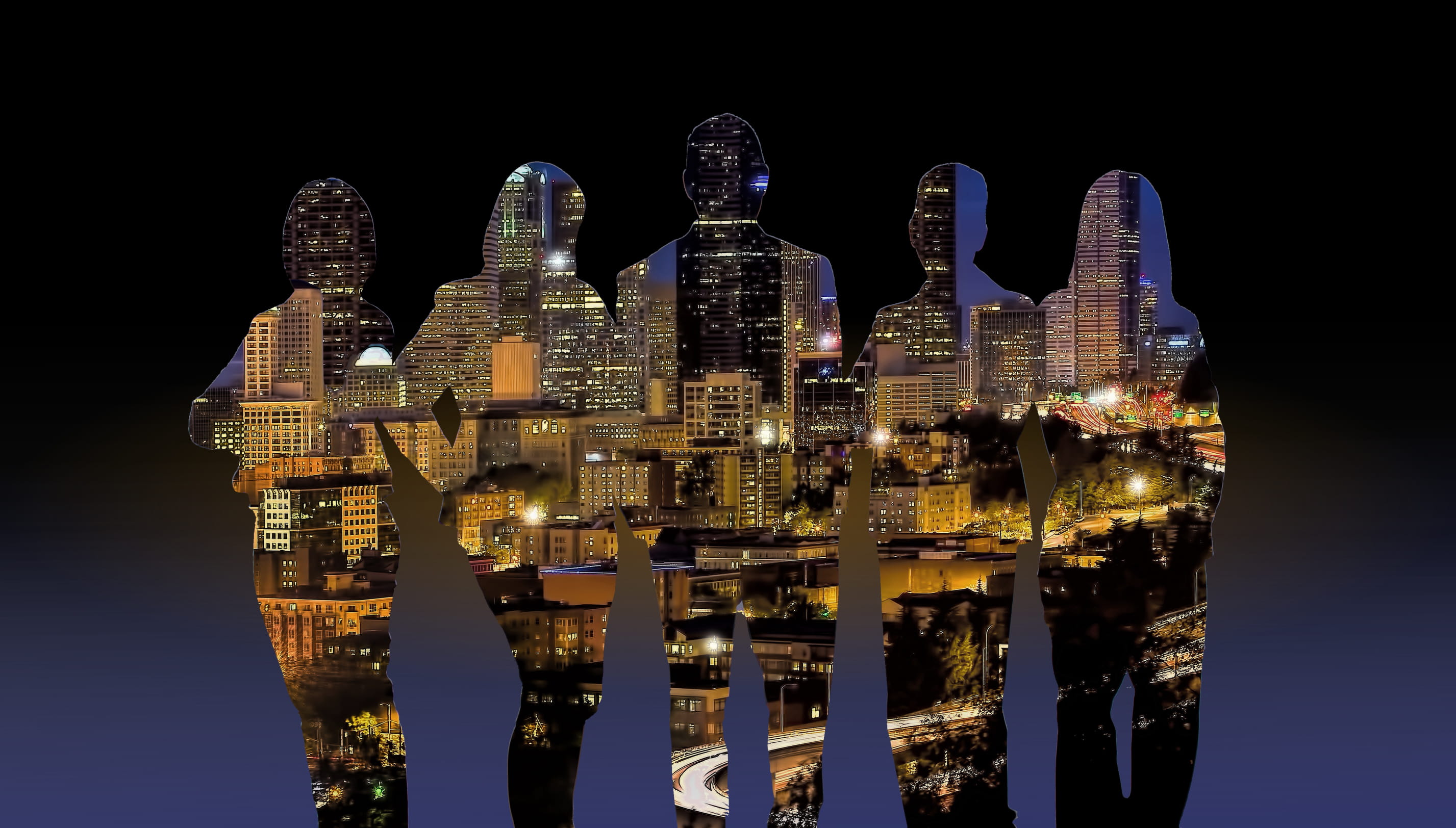 lawyers, technology, connected, cityscape, sky, silhouettes, night, firm, enterprise, nature, reflection, tower, building, tall - high, people, downtown district, HD Wallpaper