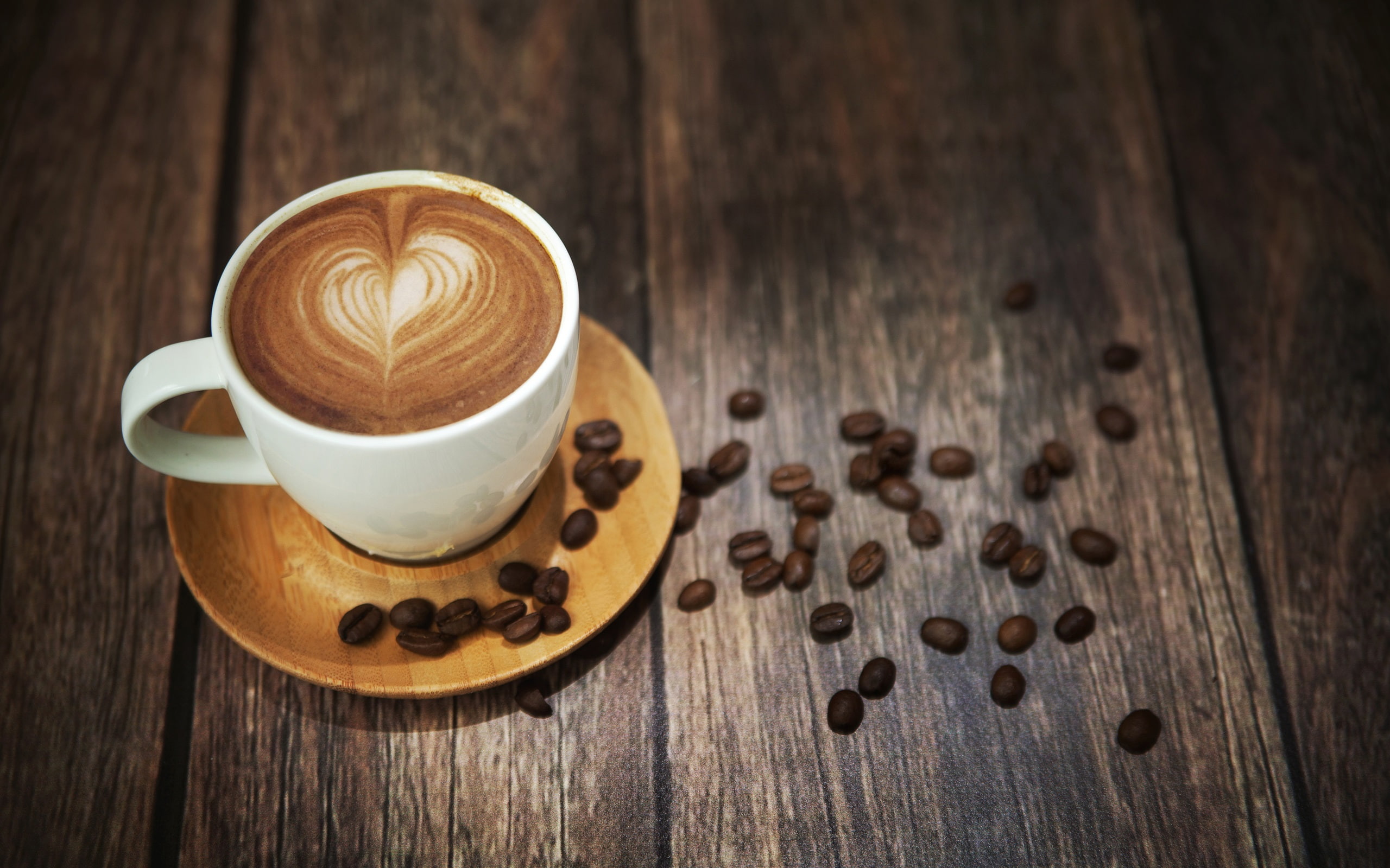 Desktop, Beans, Cup, Coffee, 2K, Drink, Foam, Wood, HD Wallpaper