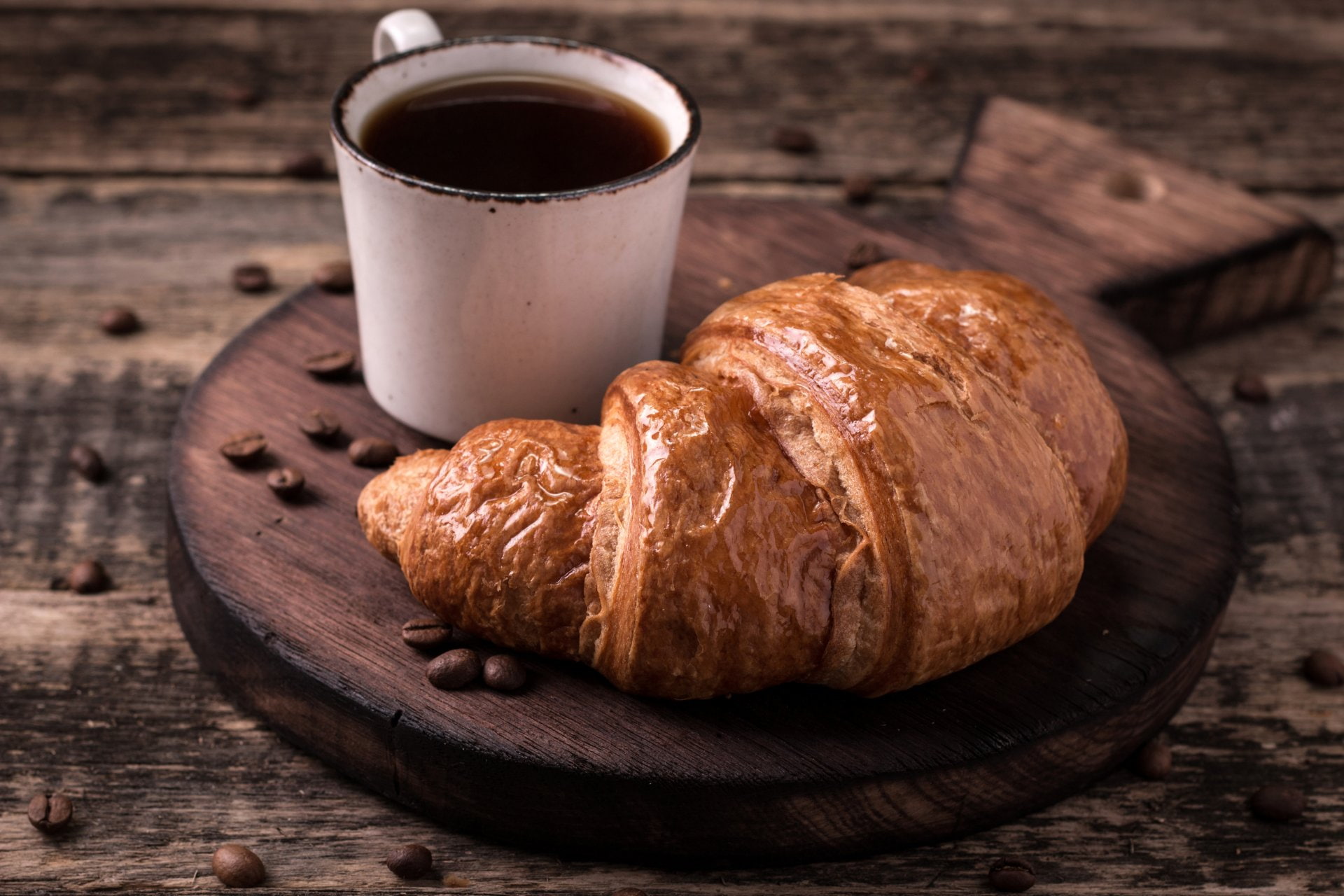 Coffee Beans, 1080P, Coffee, Viennoiserie, Cup, Food, Croissant, Breakfast, Still Life, HD Wallpaper
