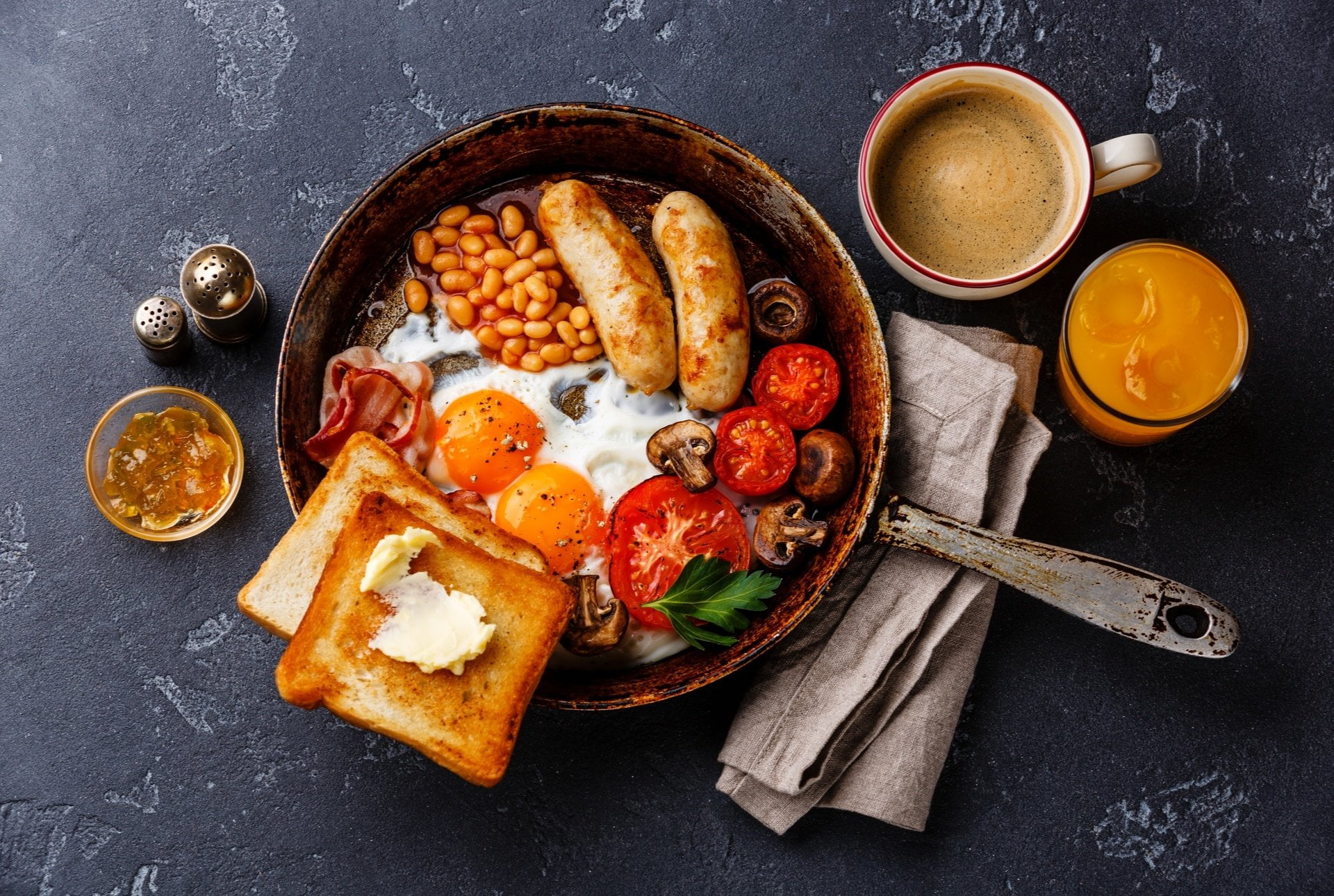 indoors, no people, meat, meal, Breakfast, 1080P, bread, ready-to-eat, refreshment, household equipment, snack, Coffee, fried, kitchen utensil, glass, HD Wallpaper