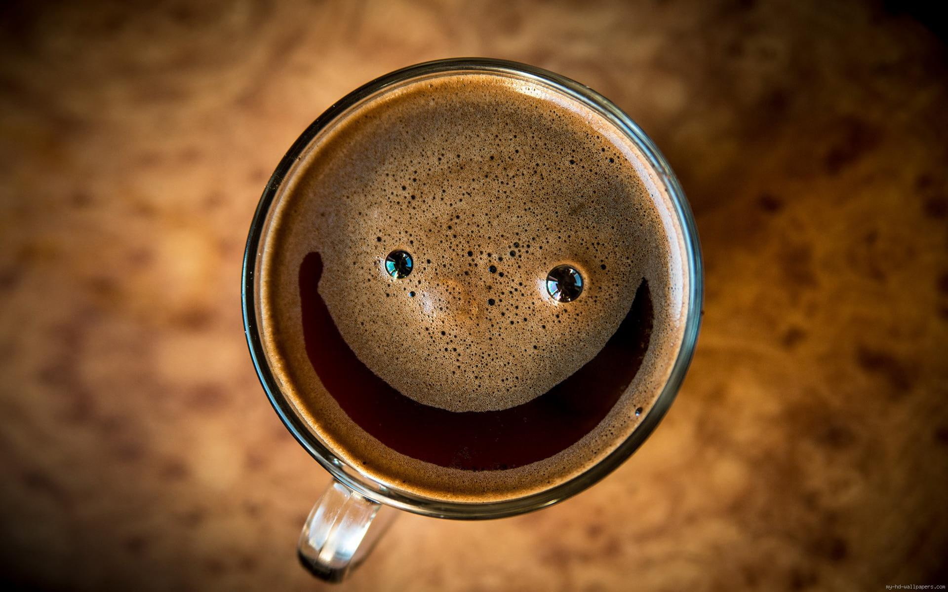 smiling, coffee, cup, food, black, 1080P, smiley, HD Wallpaper