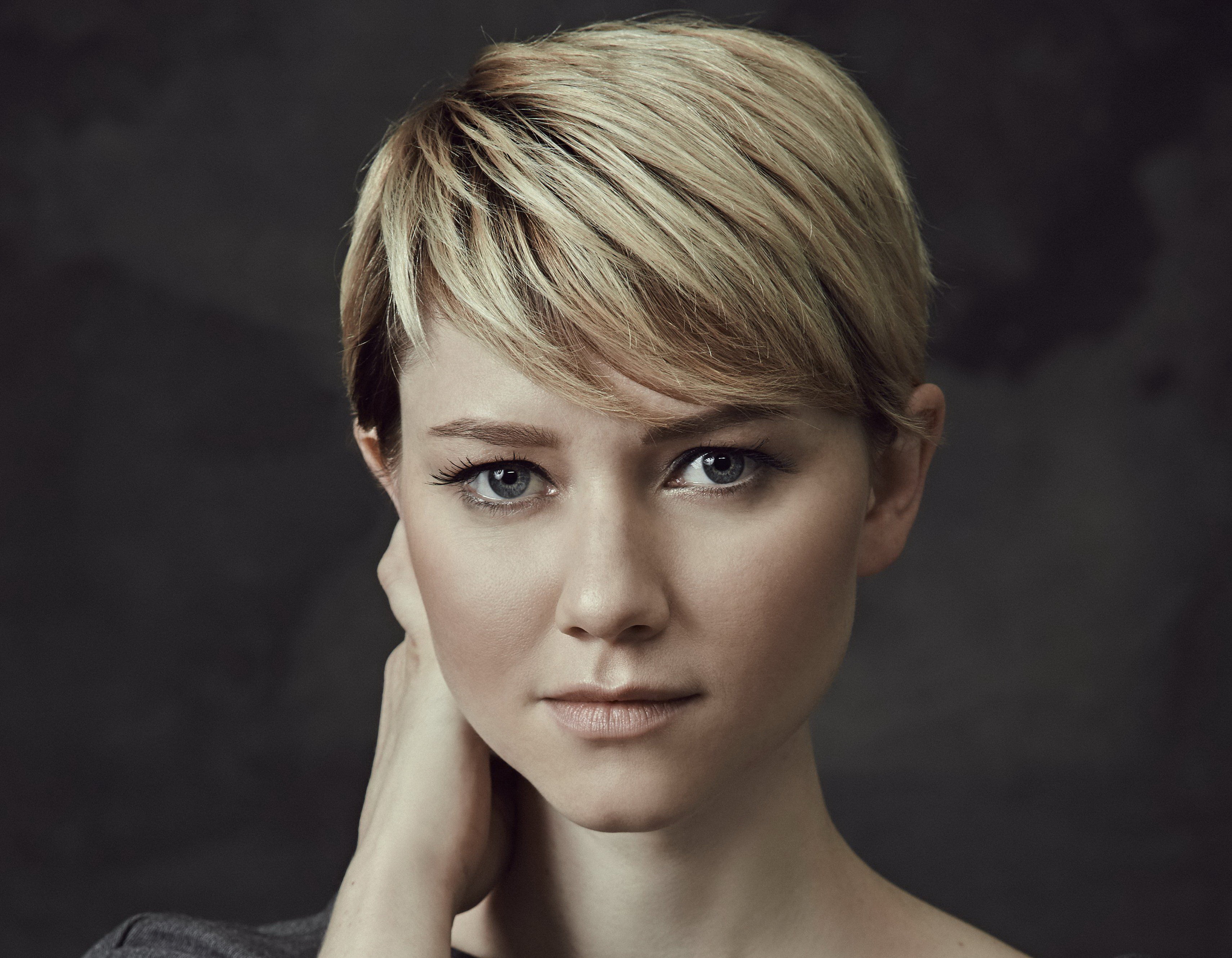 looking at camera, young adult, top, front view, teenager, beautiful woman, gray, beauty, Followers, one person, headshot, blond hair, close-up, beautiful people, HD Wallpaper