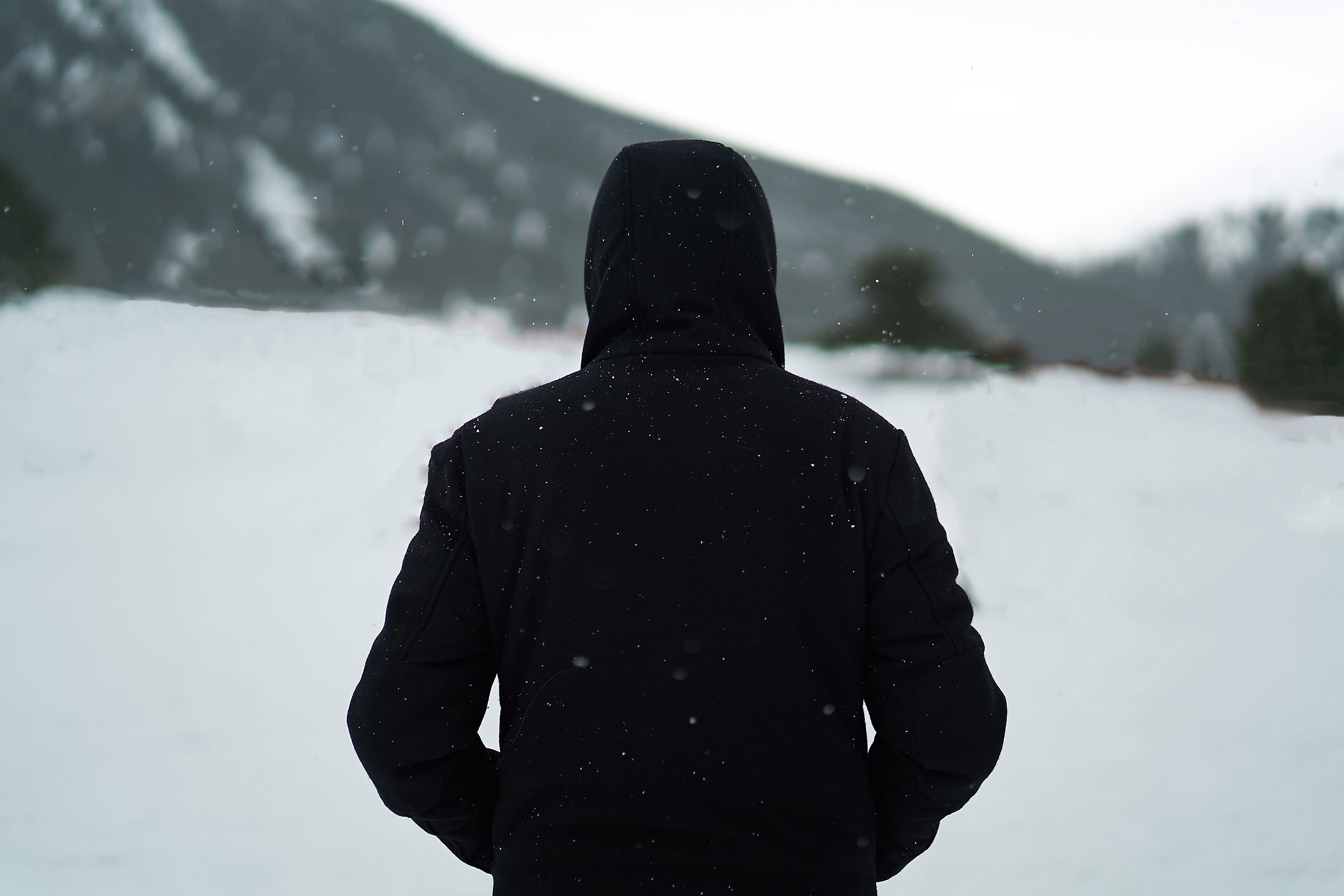 black, walking, daytime, man, shallow, waist up, looking at view, day, 2K, hood, hood - clothing, clothing, field, one person, leisure activity, rear view, HD Wallpaper