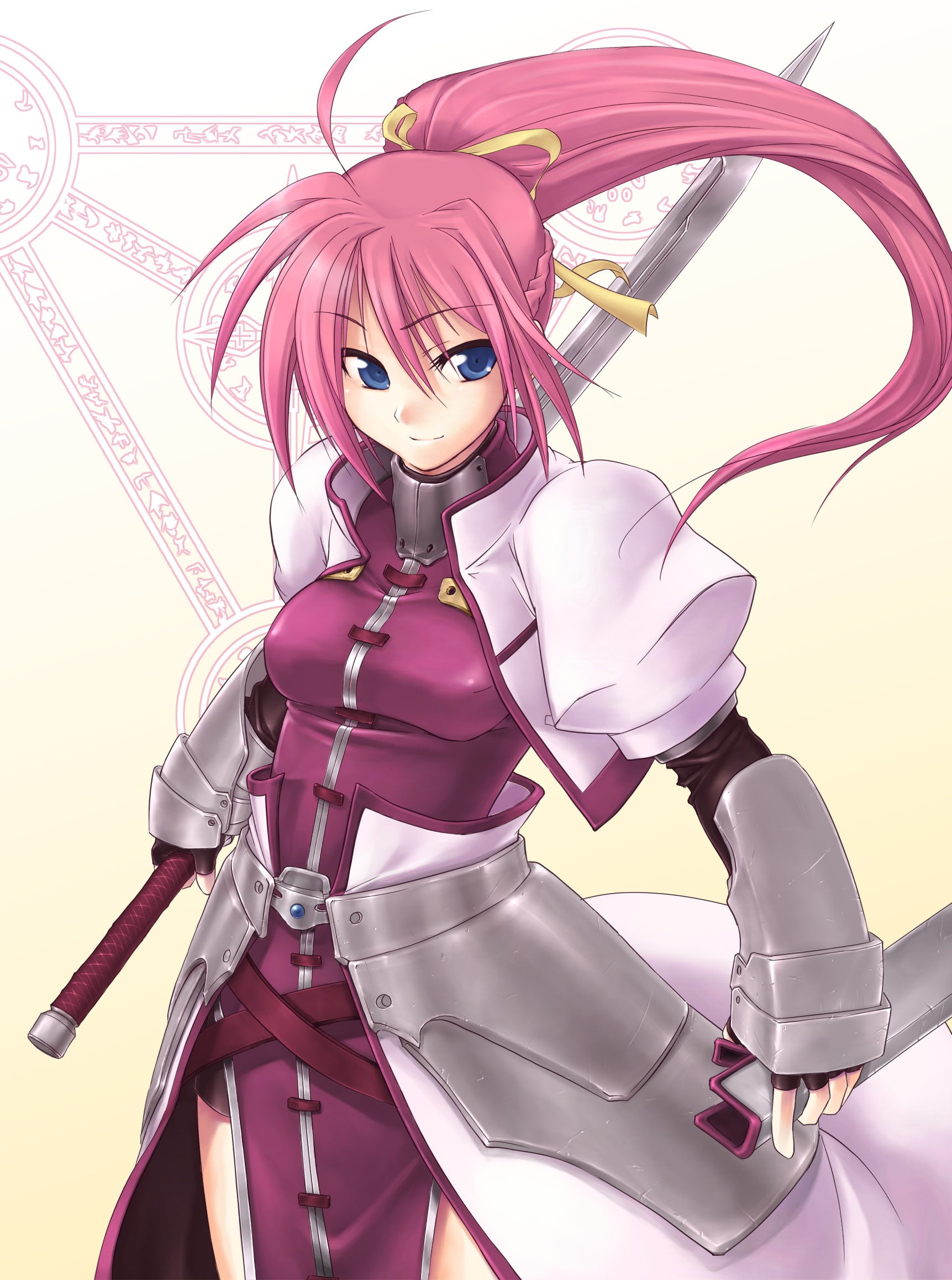 protection, pink color, anime, anime girls, sport, futuristic, sword, women, human body part, portrait, females, human representation, Mahou Shoujo Lyrical Nanoha, Phone HD Wallpaper