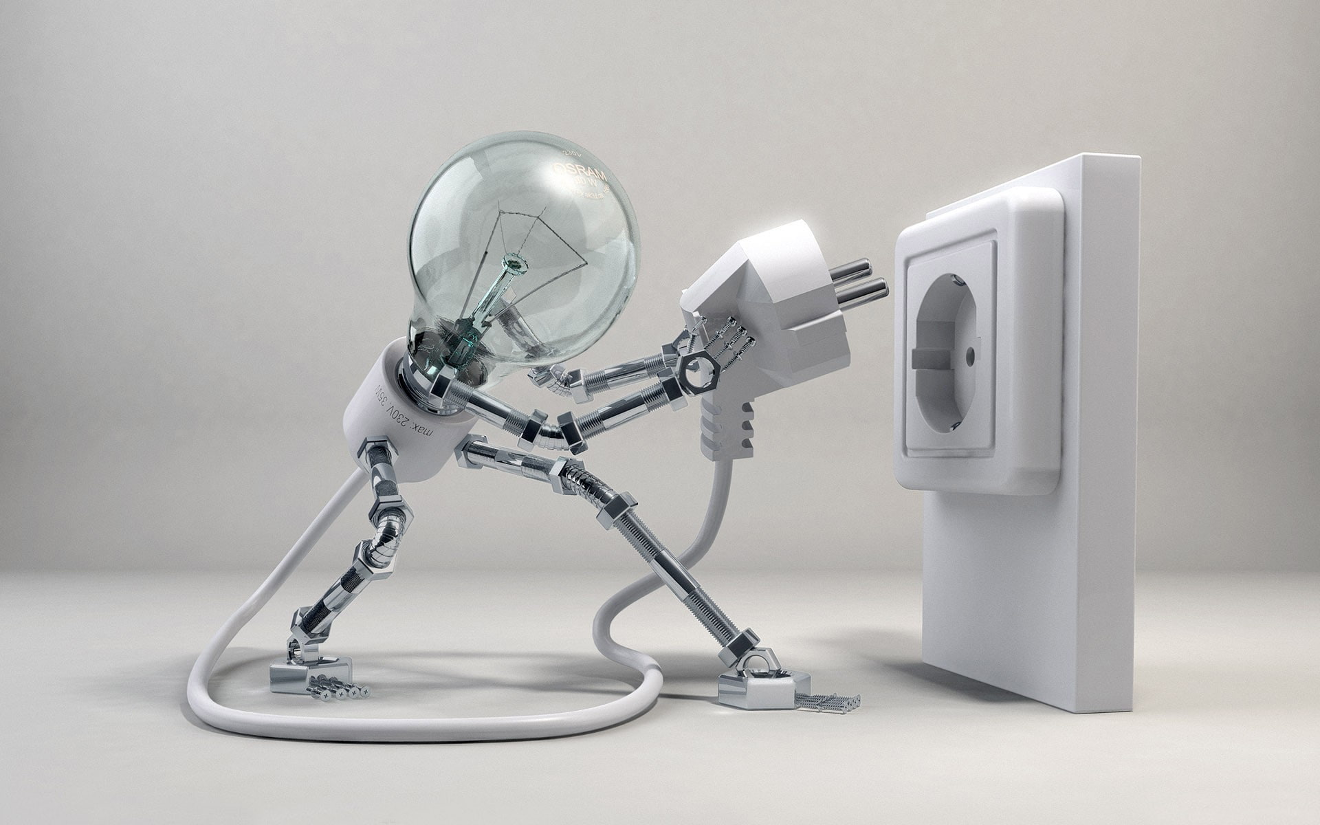 lightbulb, digital art, 1080P, robot, HD Wallpaper
