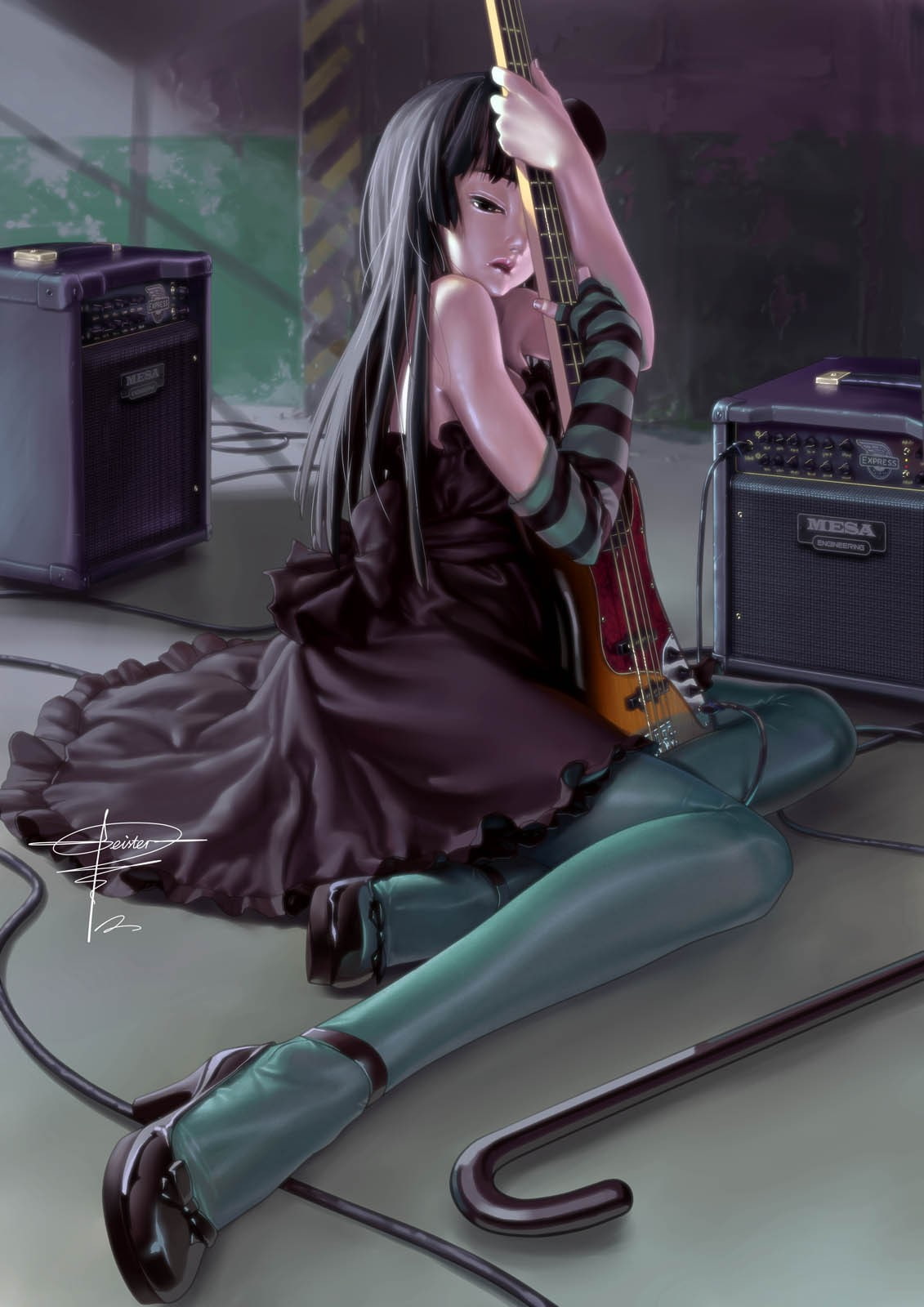 anime girls, Pixiv, guitar, Dont Say Lazy, black dress, K-ON!, Akiyama Mio, 720P, Phone HD Wallpaper