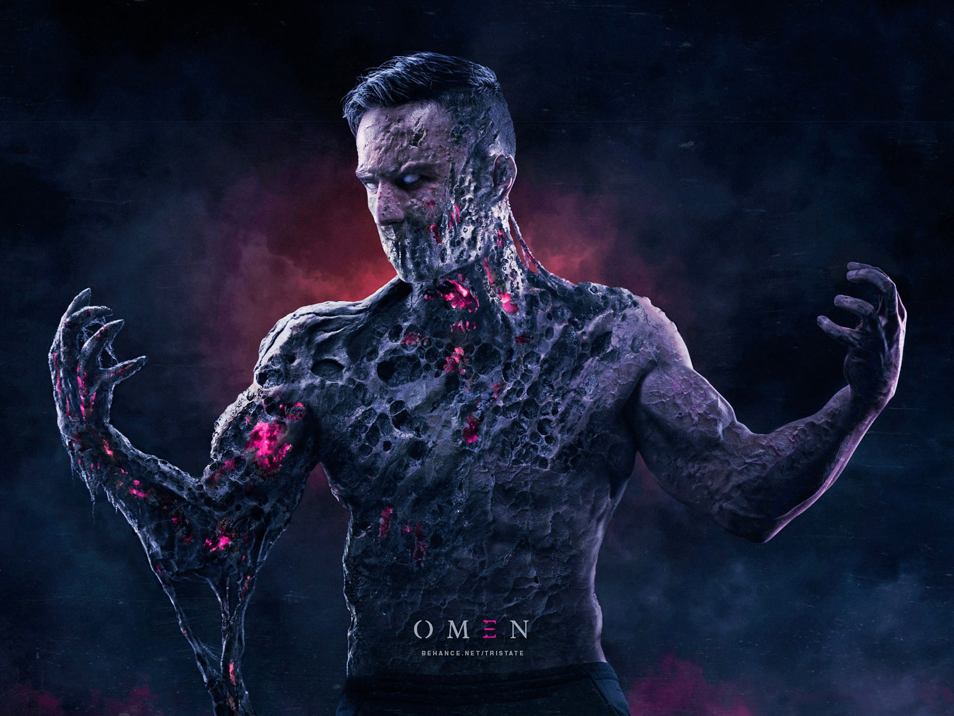 muscular build, indoors, black background, design, human limb, blood, 1080P, one person, omen, horror, dark, hd, smoke - physical structure, fear, human body part, HD Wallpaper