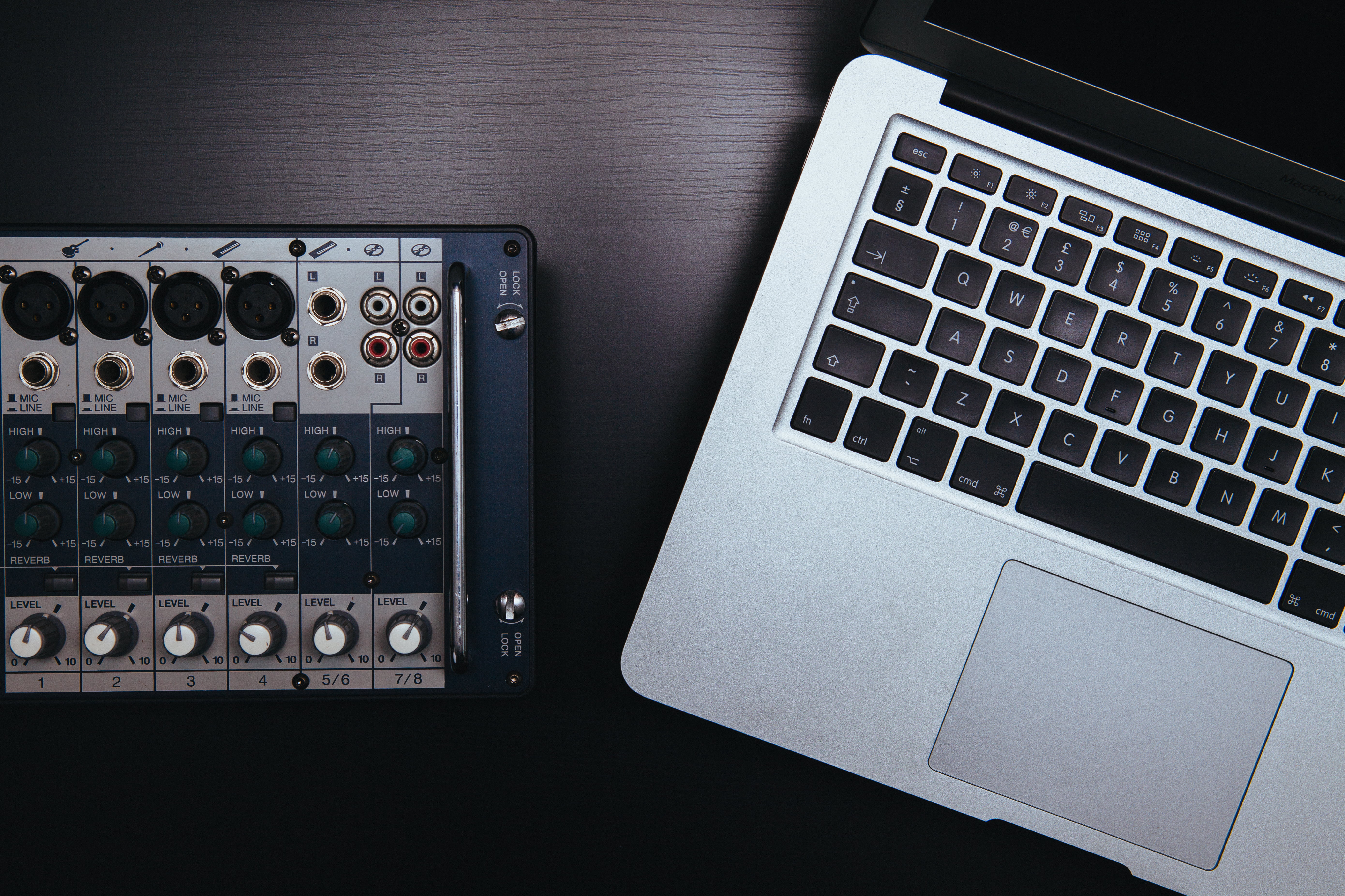 close-up, equipment, notebook, dj, high angle view, laptop, still life, no people, indoors, wireless technology, directly above, computer equipment, complexity, HD Wallpaper