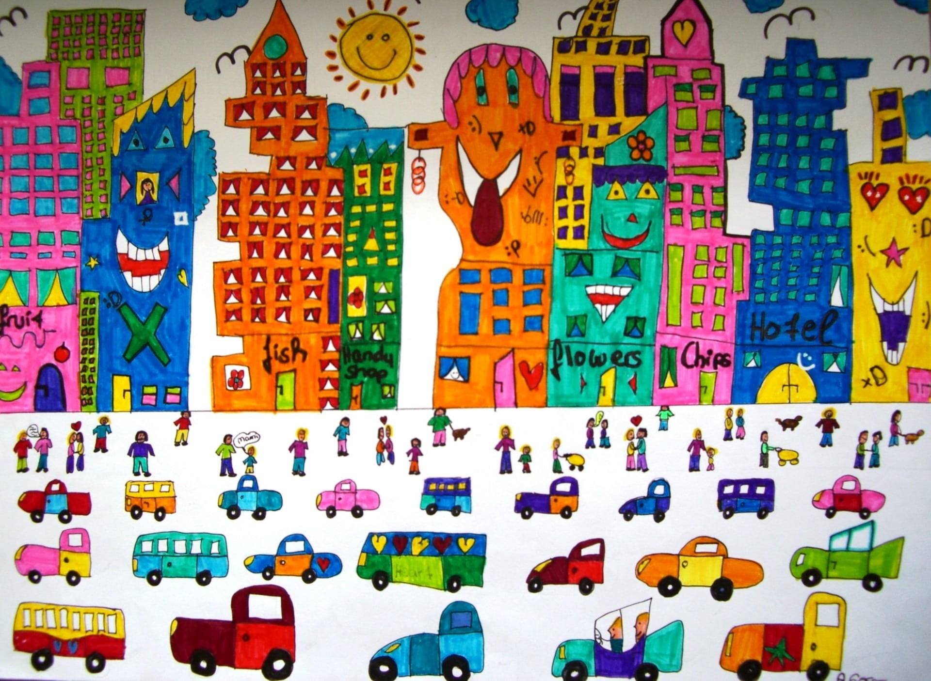 design, james rizzi, communication, indoors, wall - building feature, inspired, no people, representation, buildings, illustration, text, creativity, colorful, HD Wallpaper