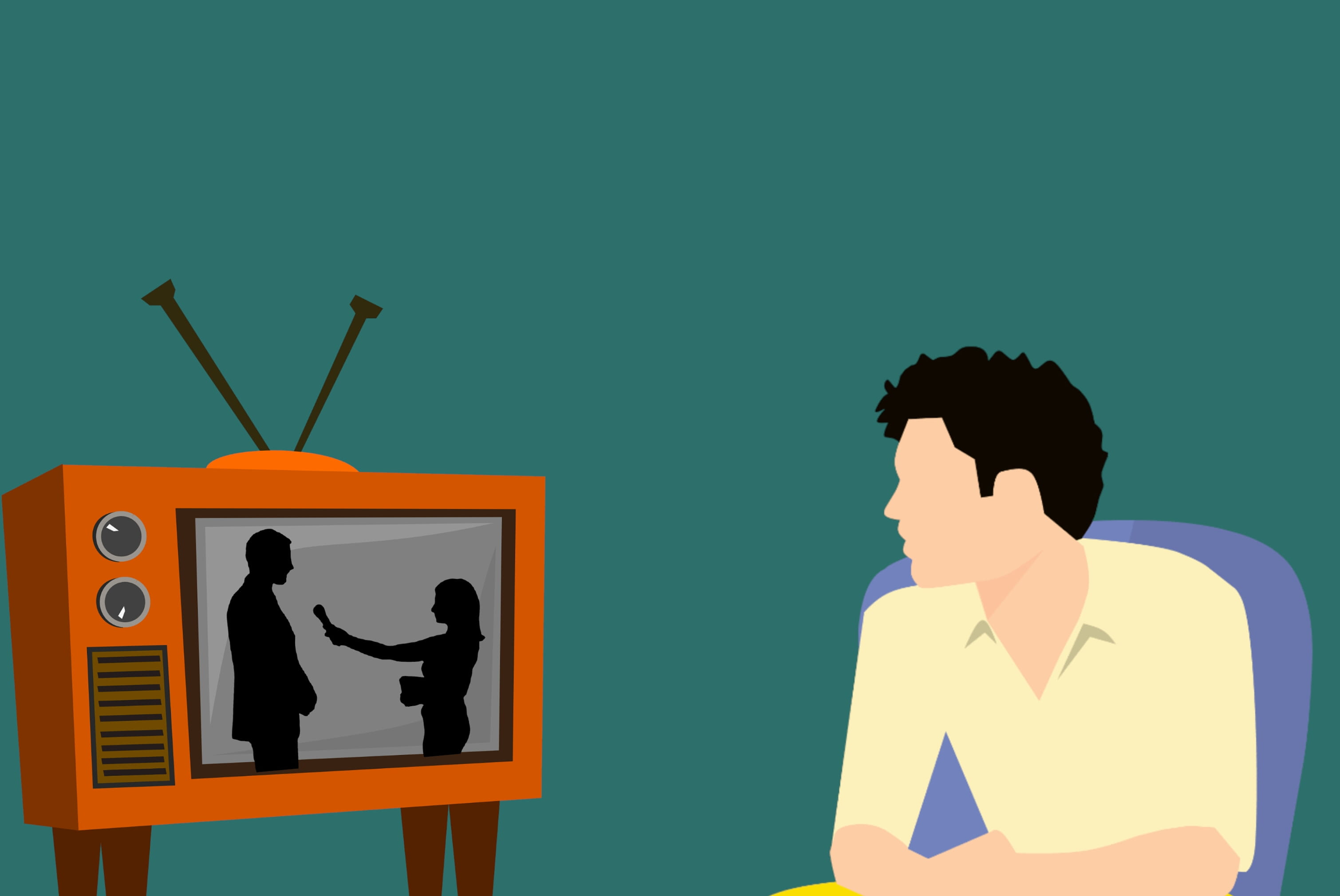 media, sit, men, adult, males, contemplation, living, colored background, lifestyle, indoors, interior, tv, young adult, creativity, home, emotion, people, HD Wallpaper