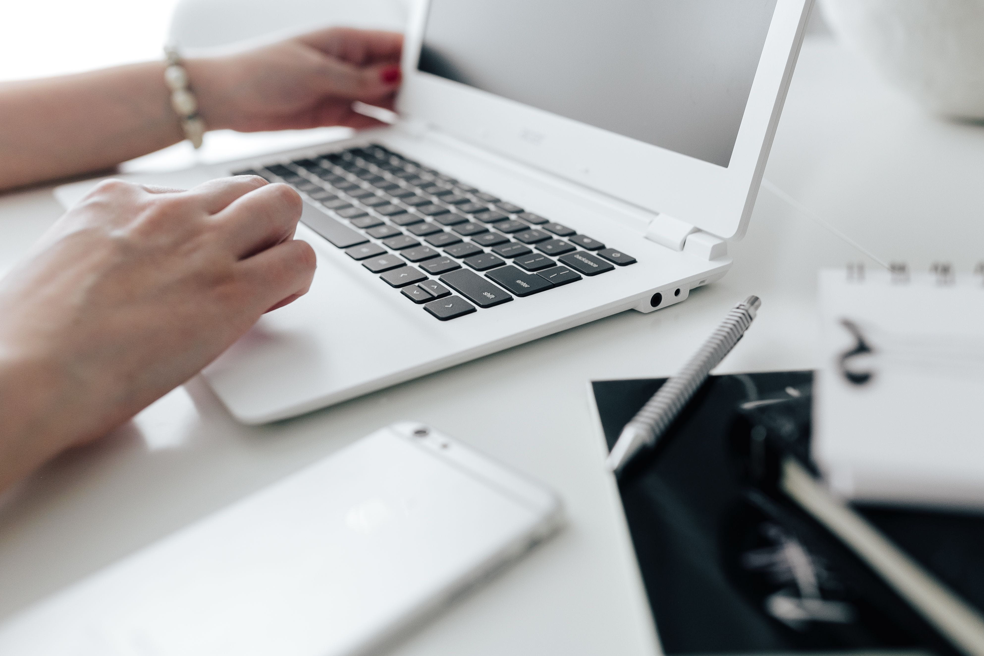 typing, working, indoors, scandi, laptop, tech, adult, human hand, 4K, wireless technology, home office, minimalist, interior, computer equipment, minimalism, HD Wallpaper