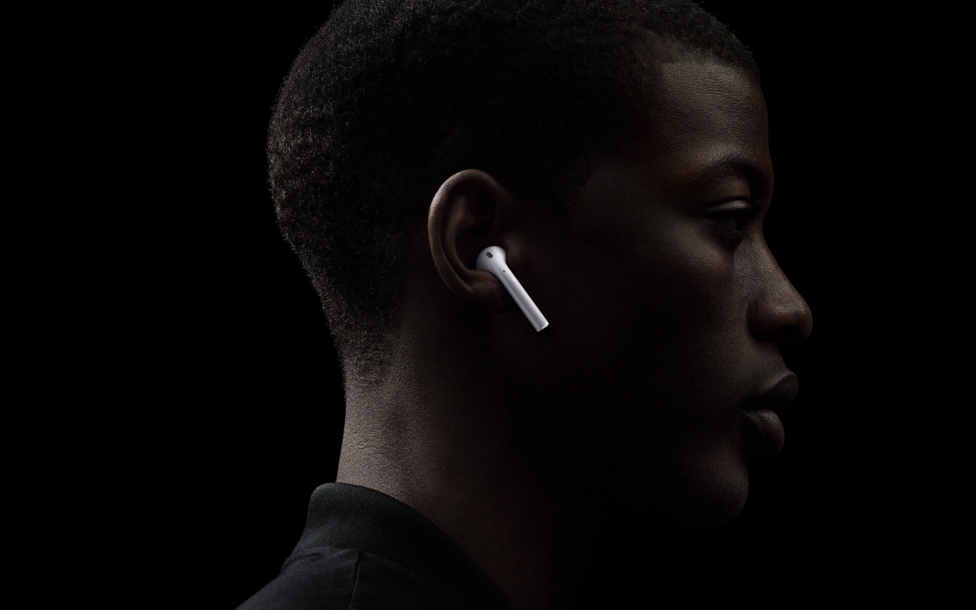 art, close-up, side view, black background, indoors, apple, iphone7, human body part, airpod, young adult, contemplation, profile view, illustration, studio shot, HD Wallpaper