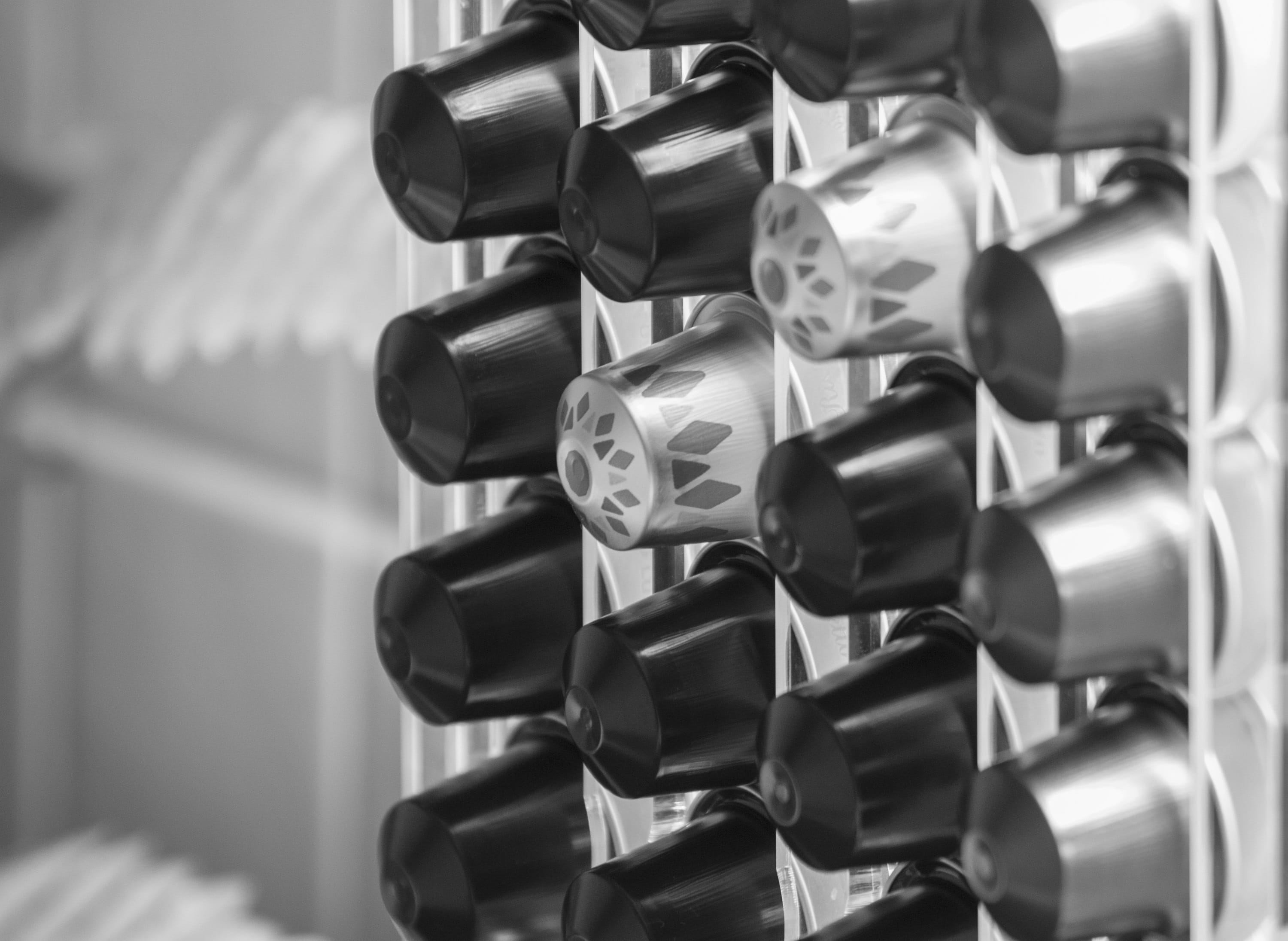 design, repetition, indoors, metal, plastic, abundance, kávékapszula, close-up, large group of objects, shape, technology, 2K, nespresso, man made object, HD Wallpaper