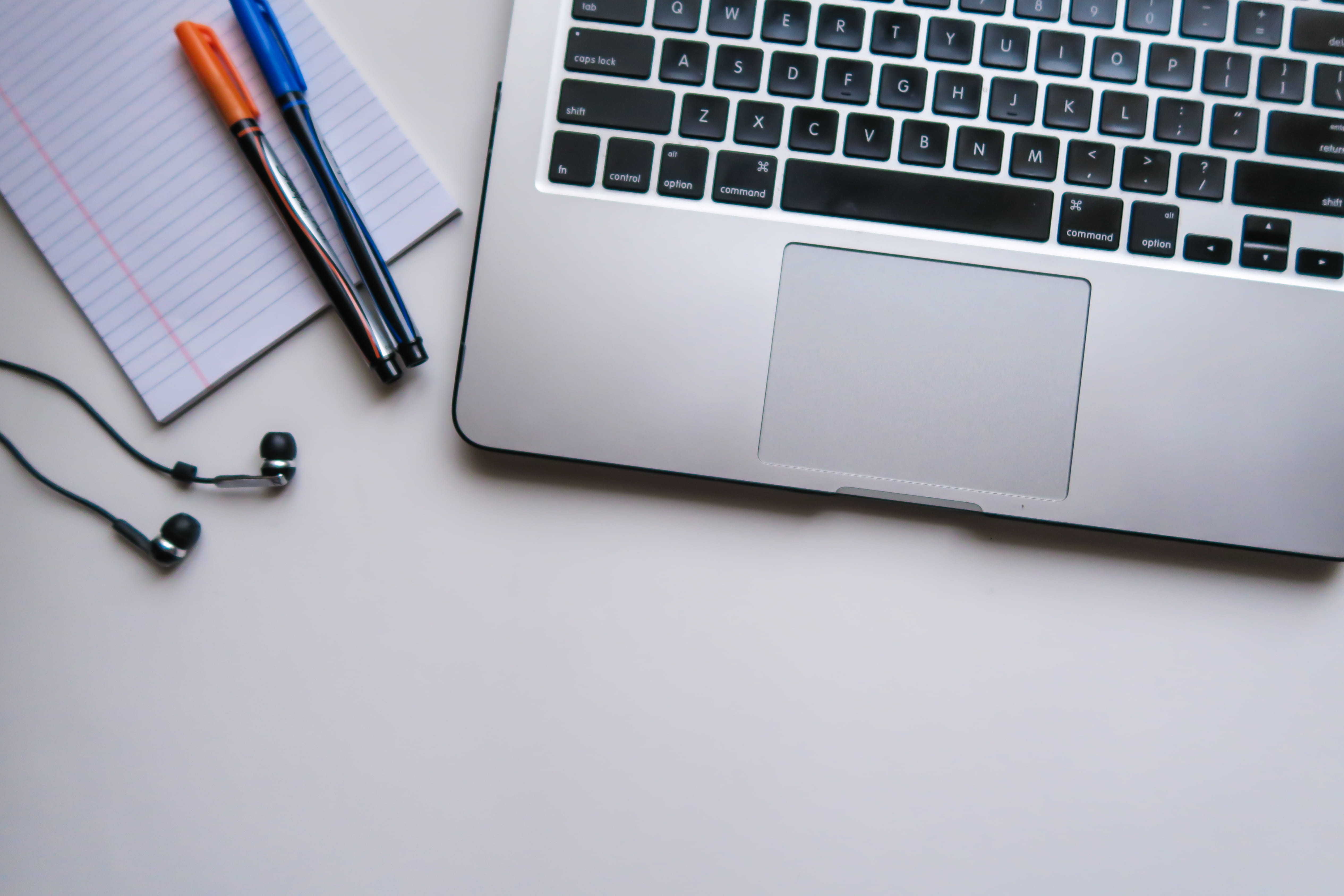 communication, ruled, blank, lay, silver, paper, photography, macbook, silver colored, indoors, office, portable information device, technology, pen, keyboard, HD Wallpaper