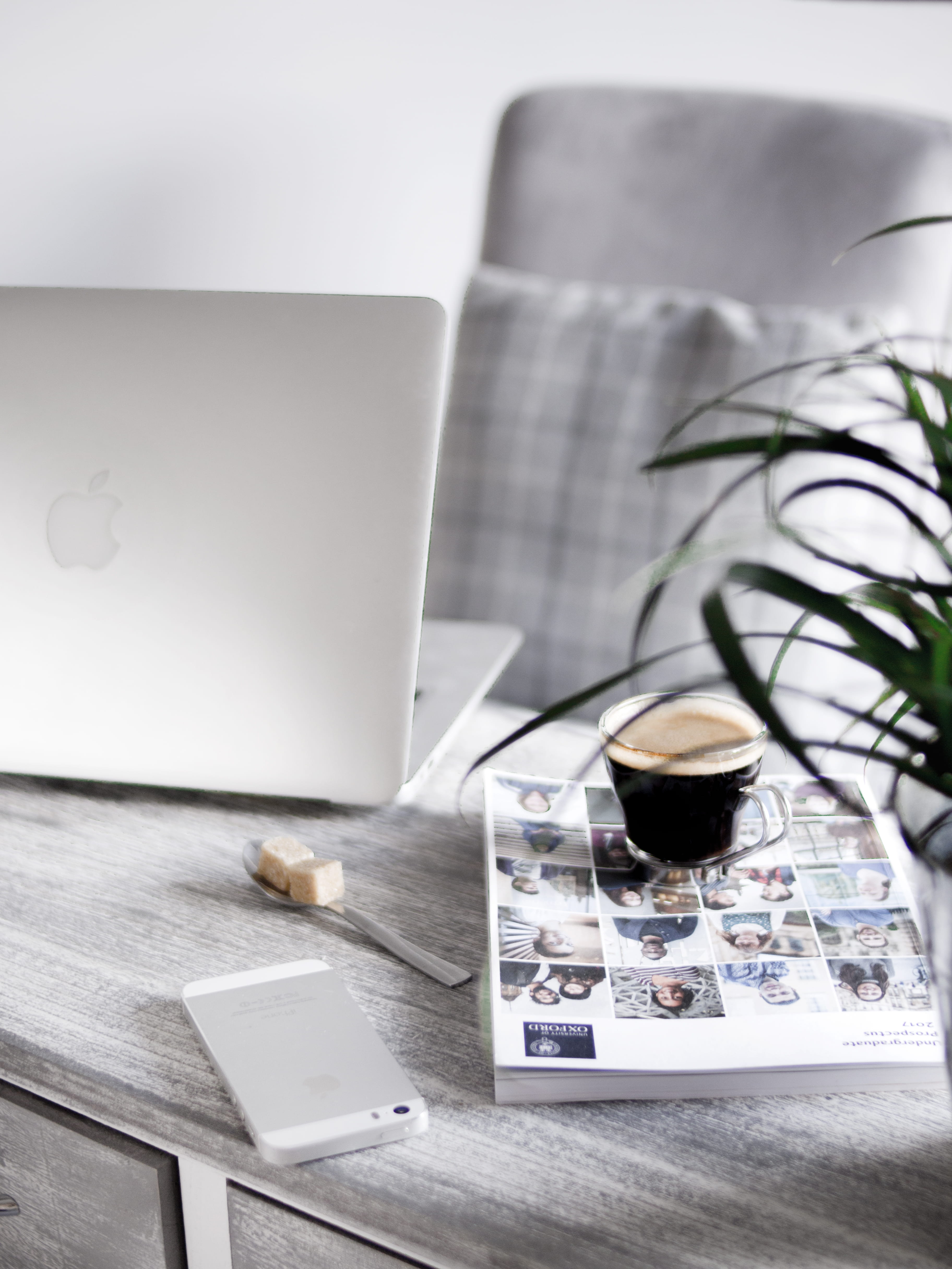 magazine, devices, coffee, still life, indoors, wireless, technology, no people, wooden desk, paper, equipment, desk, food and drink, laptop, silver, room, Phone HD Wallpaper