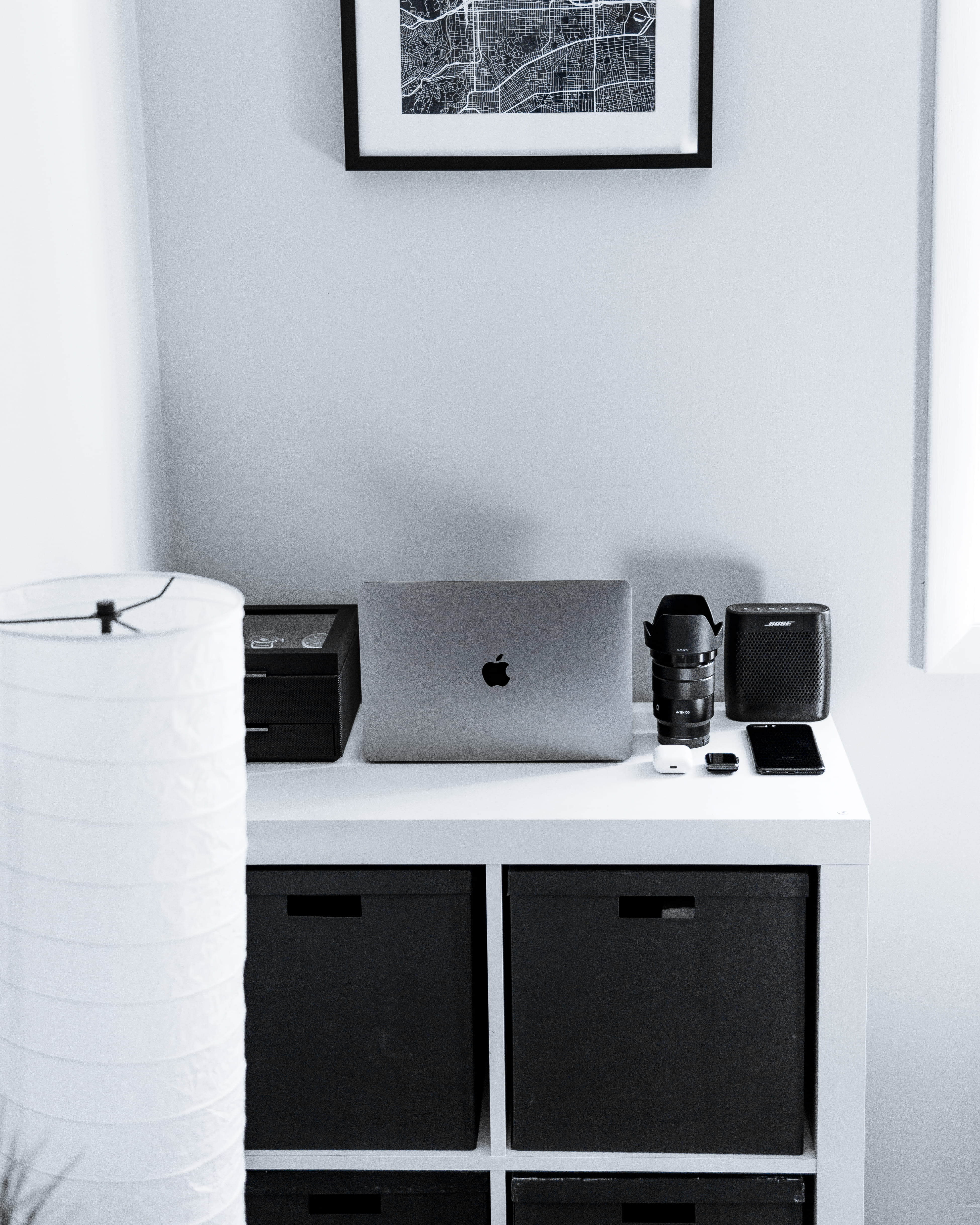 home Interior, wall - Building Feature, macbook, interior design, no People, indoors, domestic Life, desk, window, camera, silver, electric Lamp, office, Phone HD Wallpaper