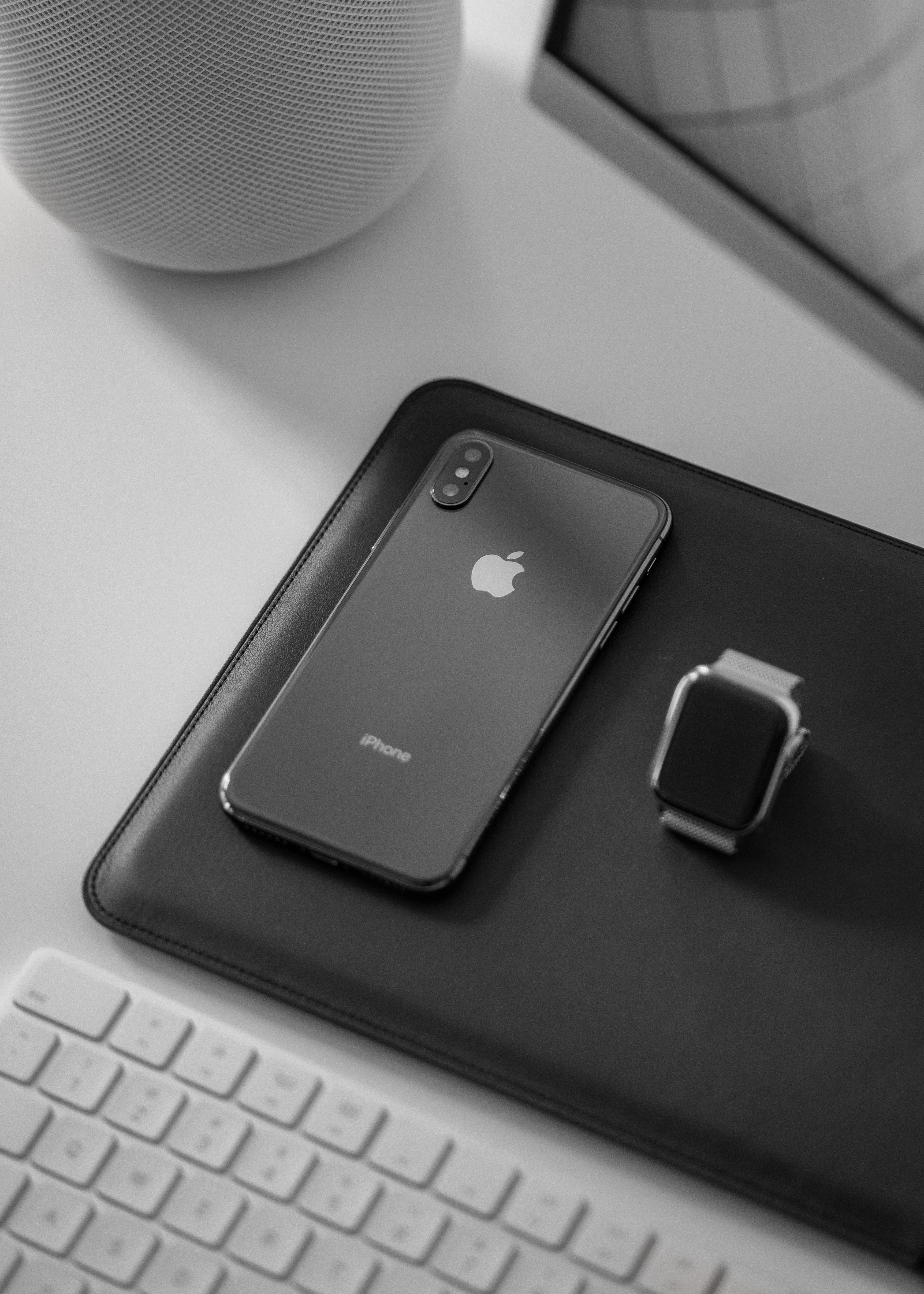 high angle view, table, no people, technology, space, indoors, smart phone, cell phone, white, grey, black, shadow, communication, portability, connection, Phone HD Wallpaper