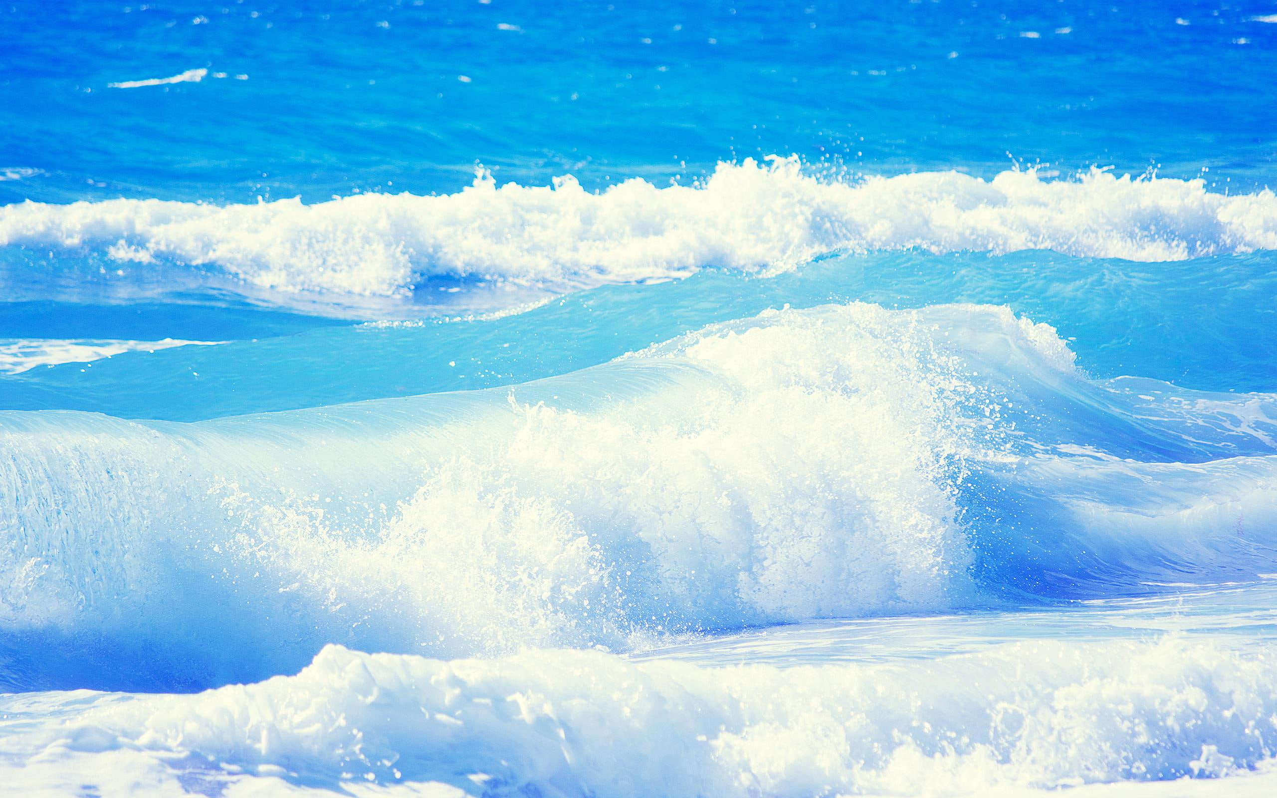 white, water, ocean, wave, ripples, blue, 3d and abstract, waves, tidal, 2K, HD Wallpaper