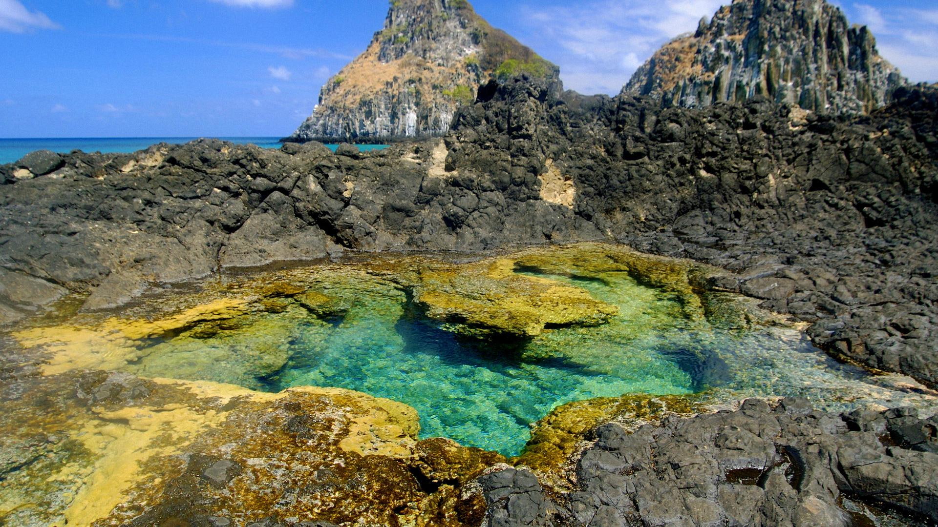 pernambuco, tidal, nature and landscapes, brazil, 1080P, shore, rocks, pool, tide, HD Wallpaper