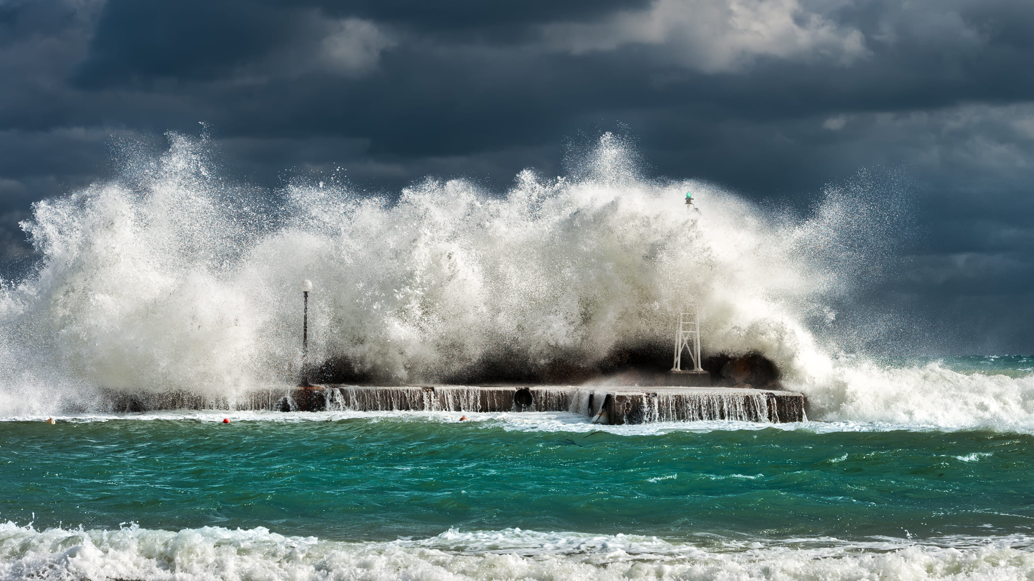 sea water, no people, breaking, splash, tower, nature, scenics - nature, scary, beauty in nature, architecture, wave, white, sky, waves, outdoors, by the sea, HD Wallpaper