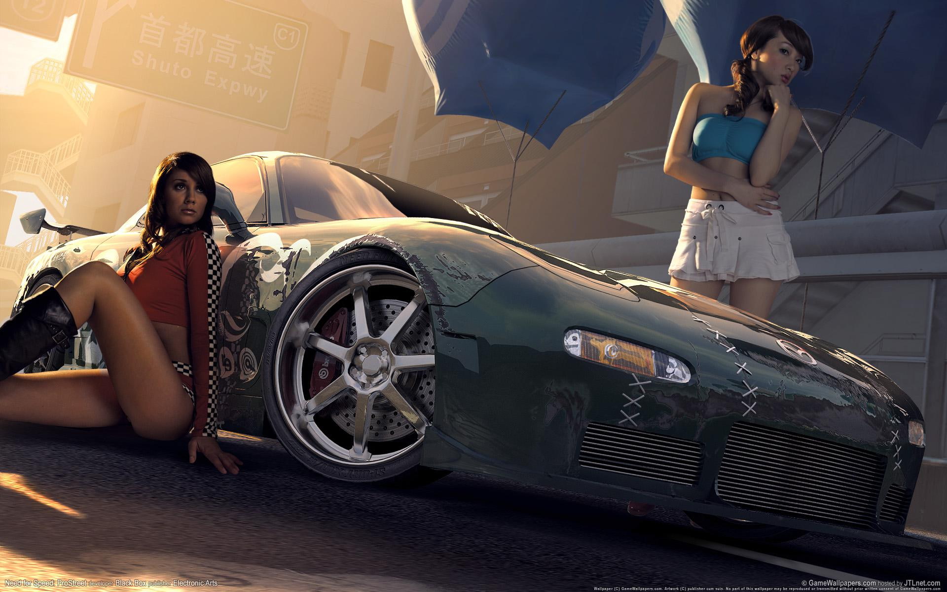 babes, cars, black, coupe, other cars, speed, prostreet, 1080P, need, HD Wallpaper