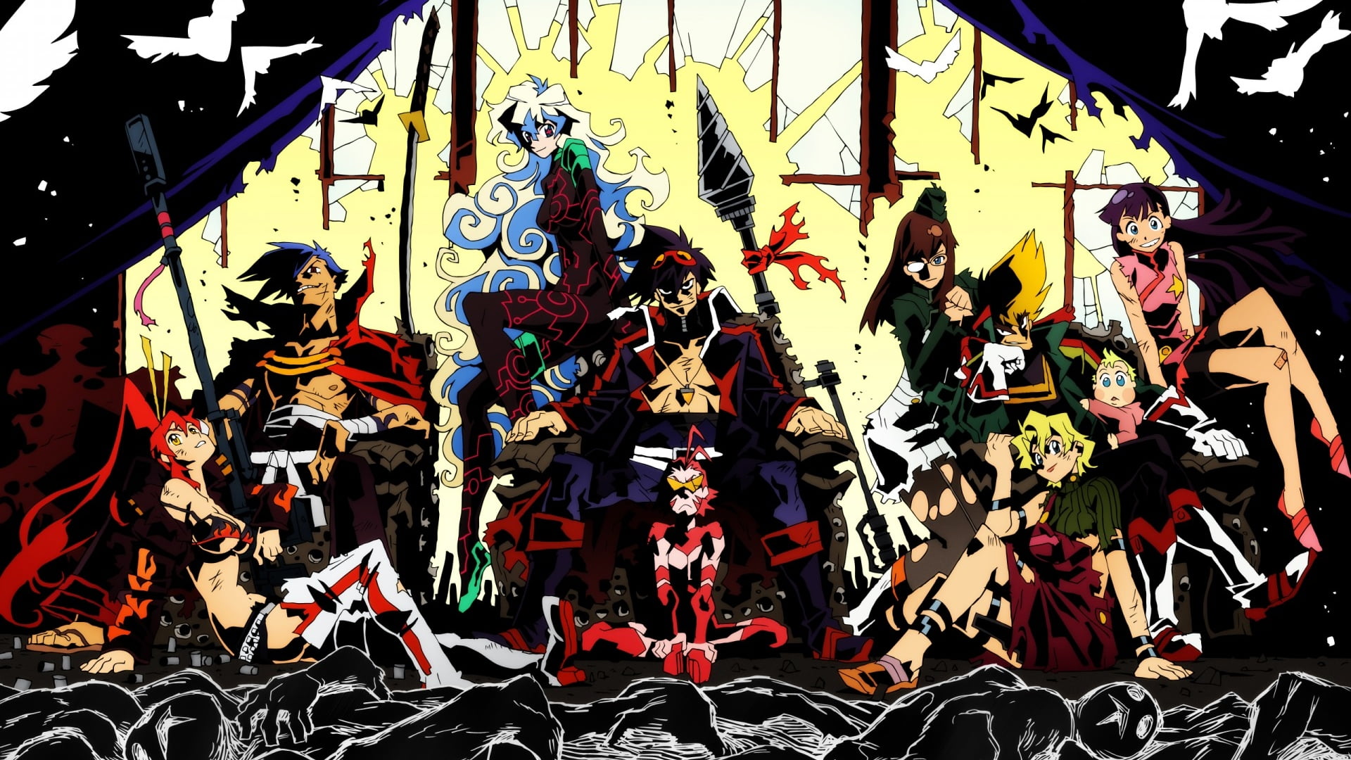 Simon, festival, Tengen Toppa Gurren Lagann, Littner Yoko, representation, backgrounds, women, spooky, 1080P, outdoors, horror, pattern, illustration, HD Wallpaper