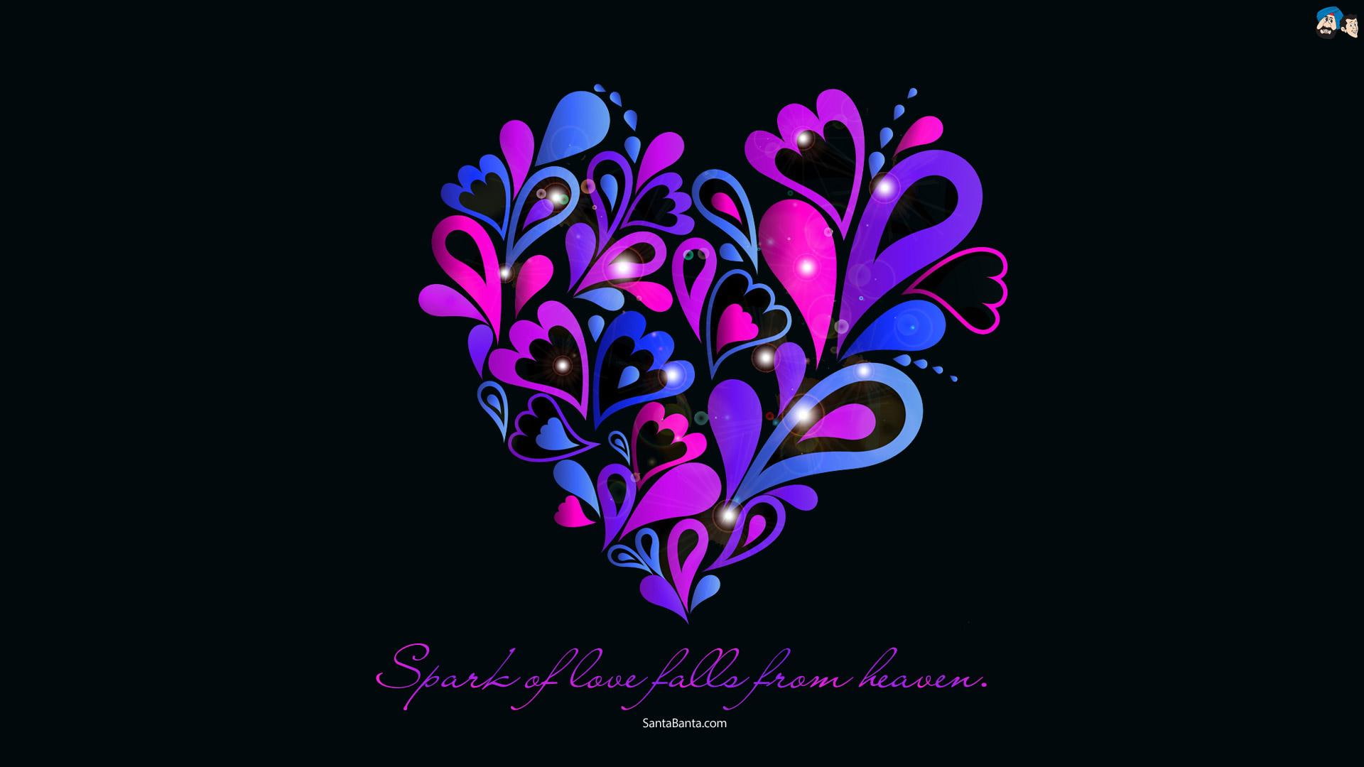abstract, 3d and abstract, ve, nice, pink, creative, spark, purple, love, heart, l, 1080P, HD Wallpaper