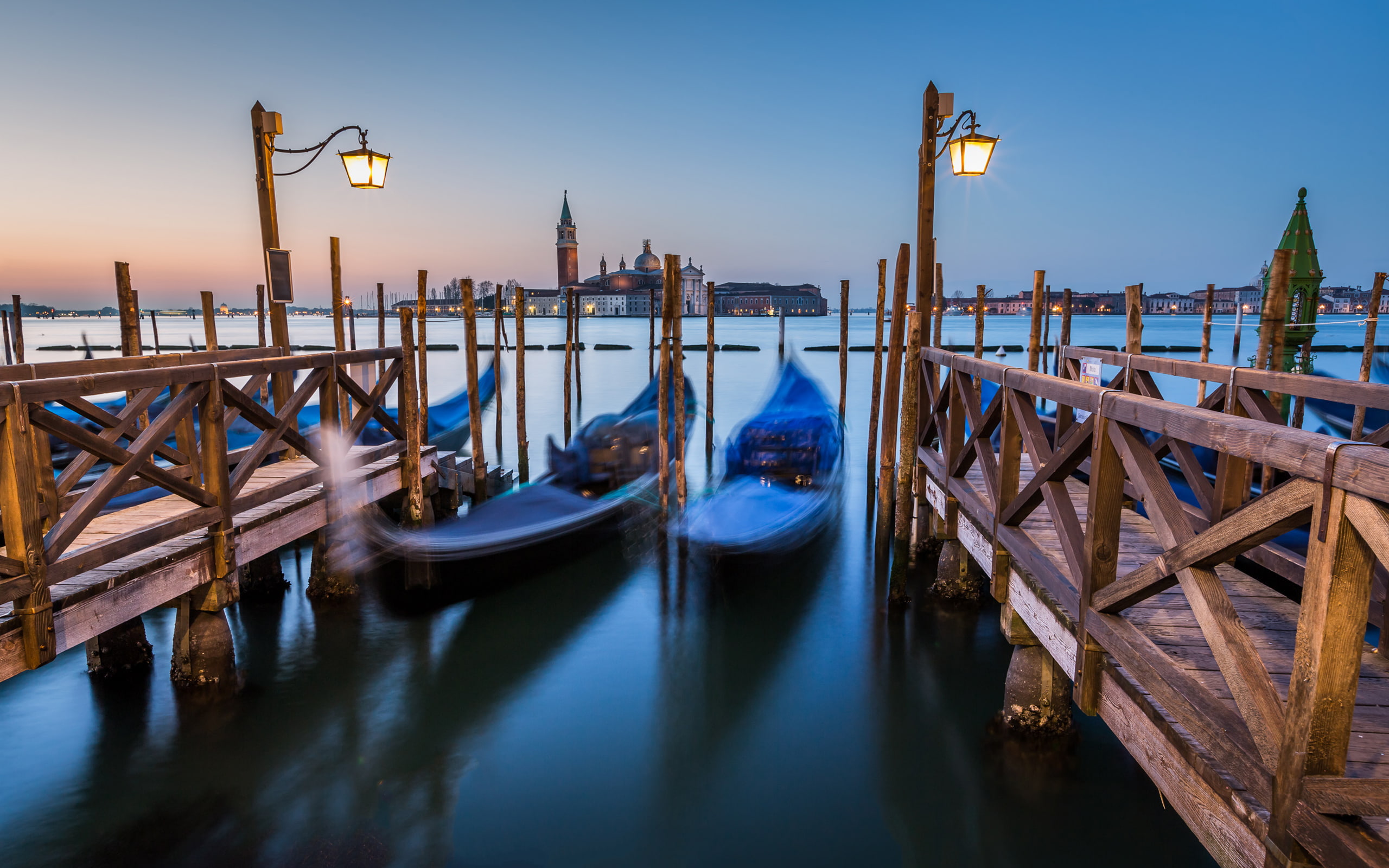 san, maggiore, dawn, gondolas, canal, gran, 2K, church, ve, giorgio, HD Wallpaper