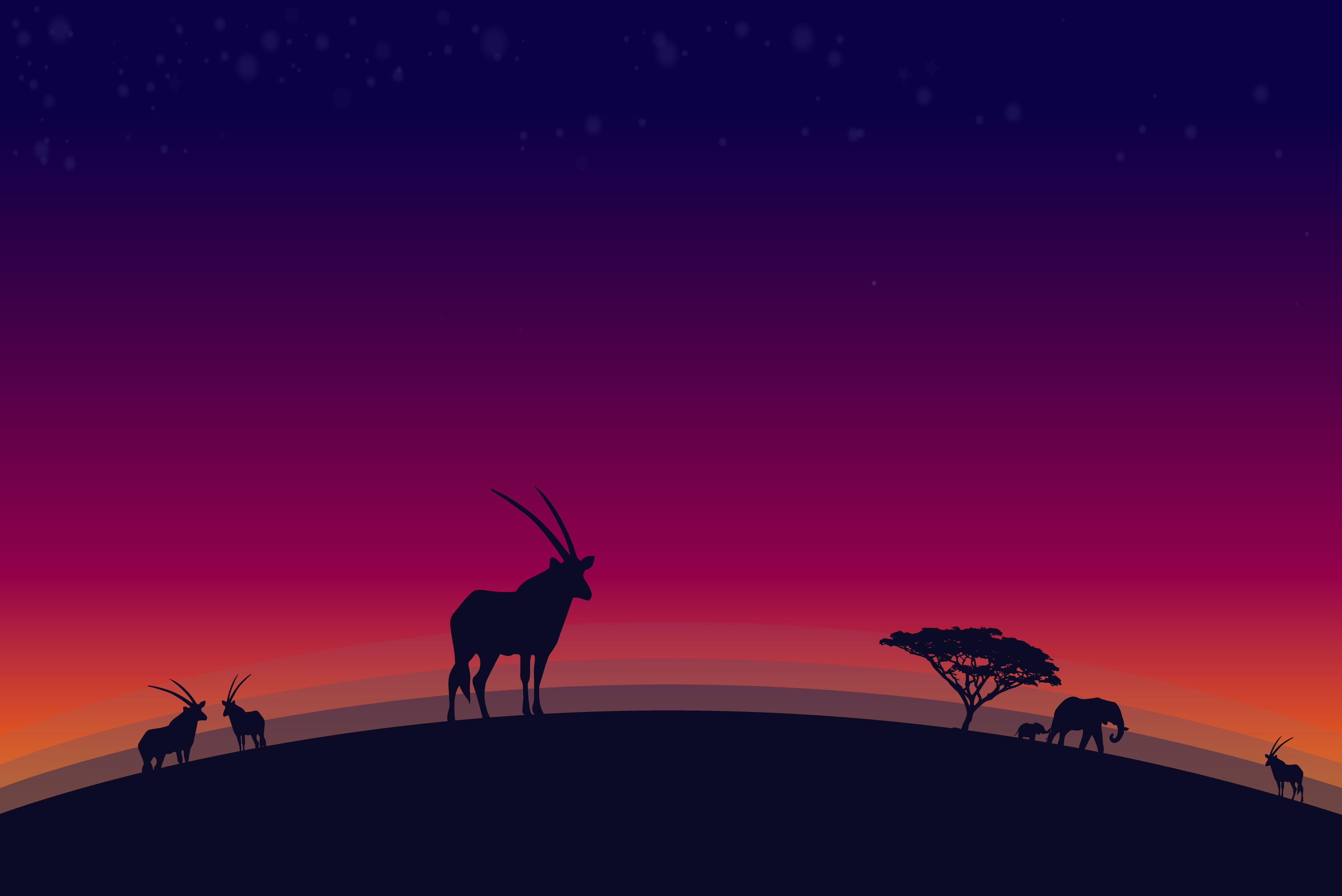 no people, scenics - nature, standing, animals in the wild, gazelle, wildlife, sunset, sky, animal, safari, reindeer, beauty in nature, 4K, landscape, HD Wallpaper