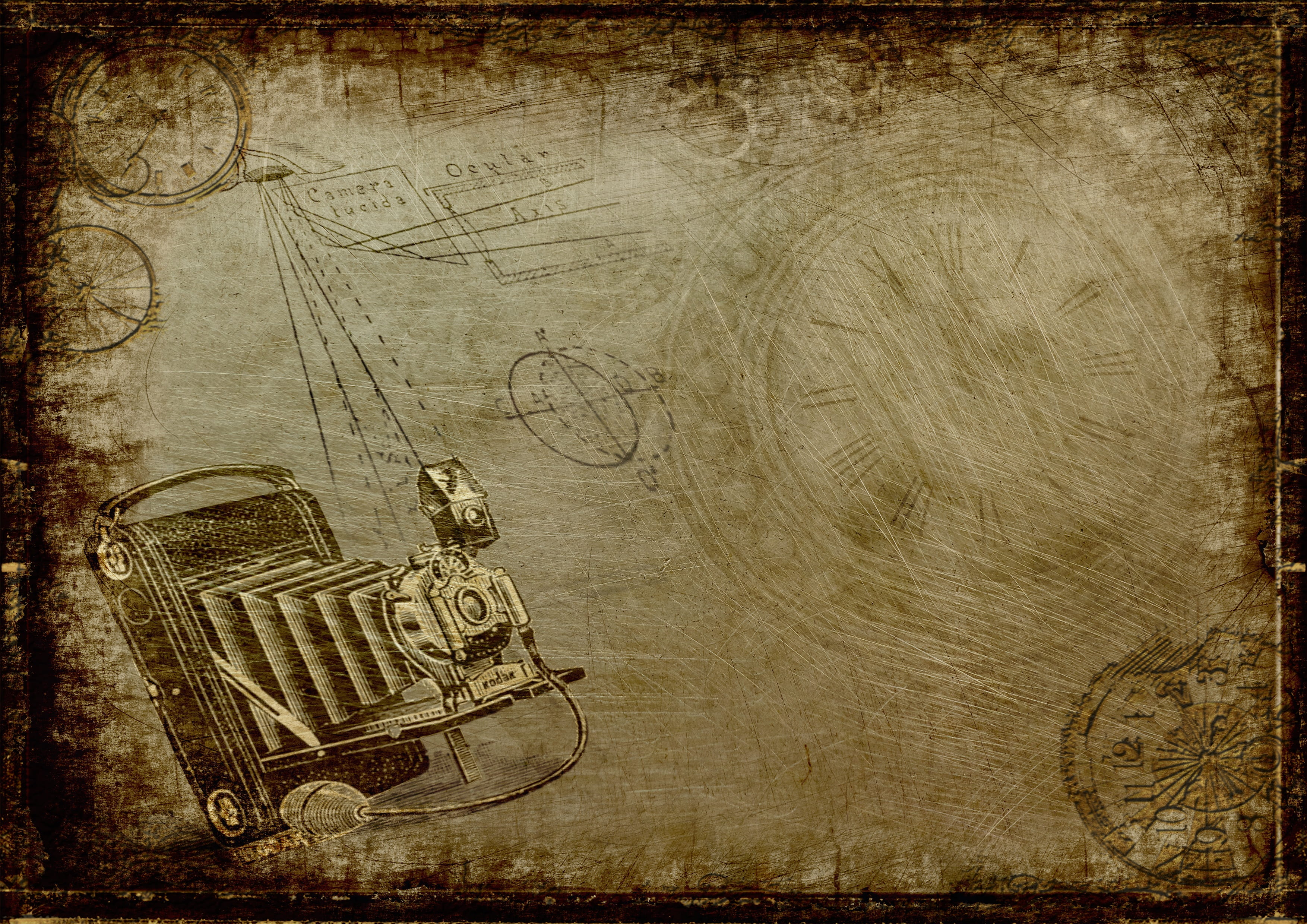 sketch, art and craft, camera, clock, brown, paper, history, dirt, drawing - activity, folding, portrait, creativity, arts culture and entertainment, frame, HD Wallpaper