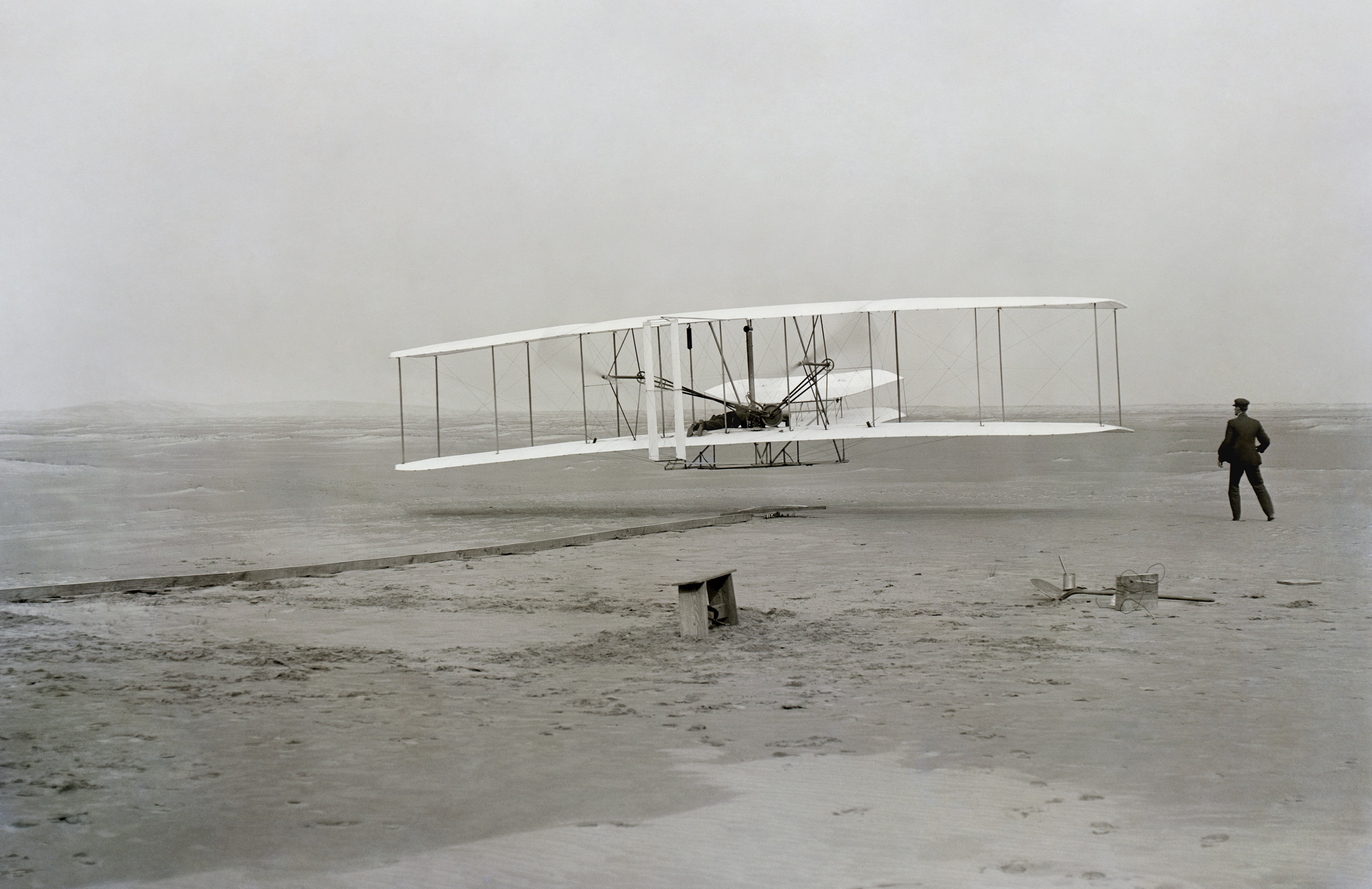 beauty in nature, extreme weather, sky, fly, near, men, biplane, person, fog, inventor, invention, land, take off, glide, rain, architecture, built structure, HD Wallpaper