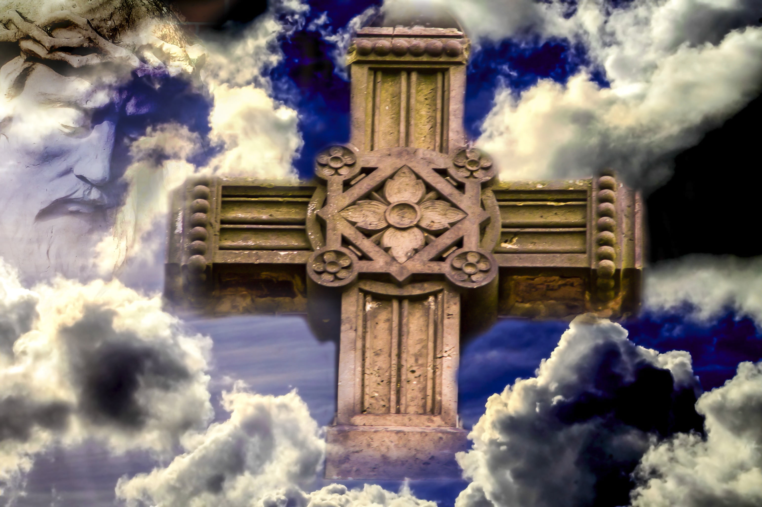architecture, ask for, rest, sculpture, crucifix, awe, symbol, cloud - Sky, hope, catholicism, no people, ornate, deity, inspiration, harmony, digital composite, HD Wallpaper