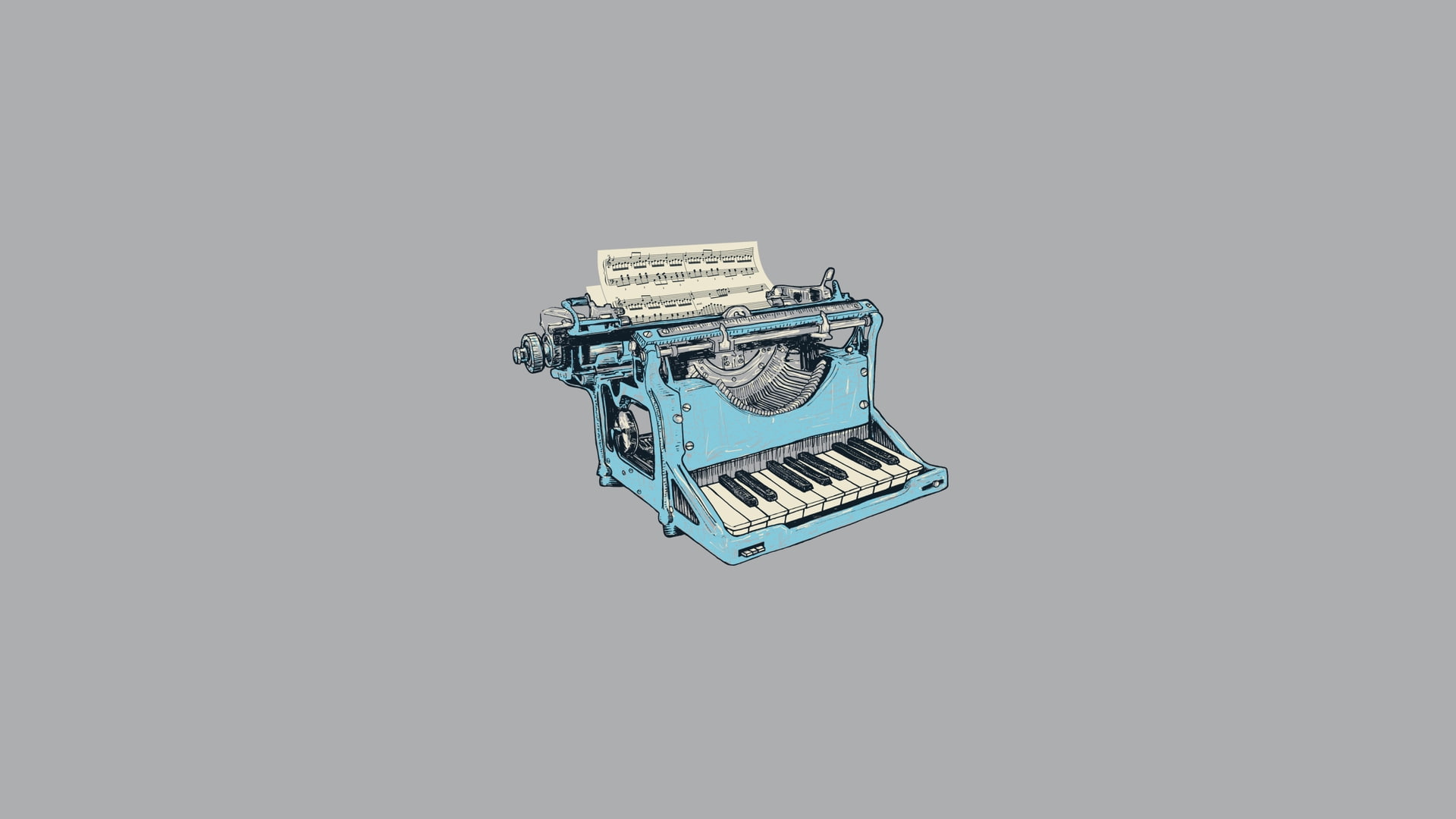 digital art, minimalism, simple background, vintage, 1080P, piano, humor, typewriters, music, HD Wallpaper