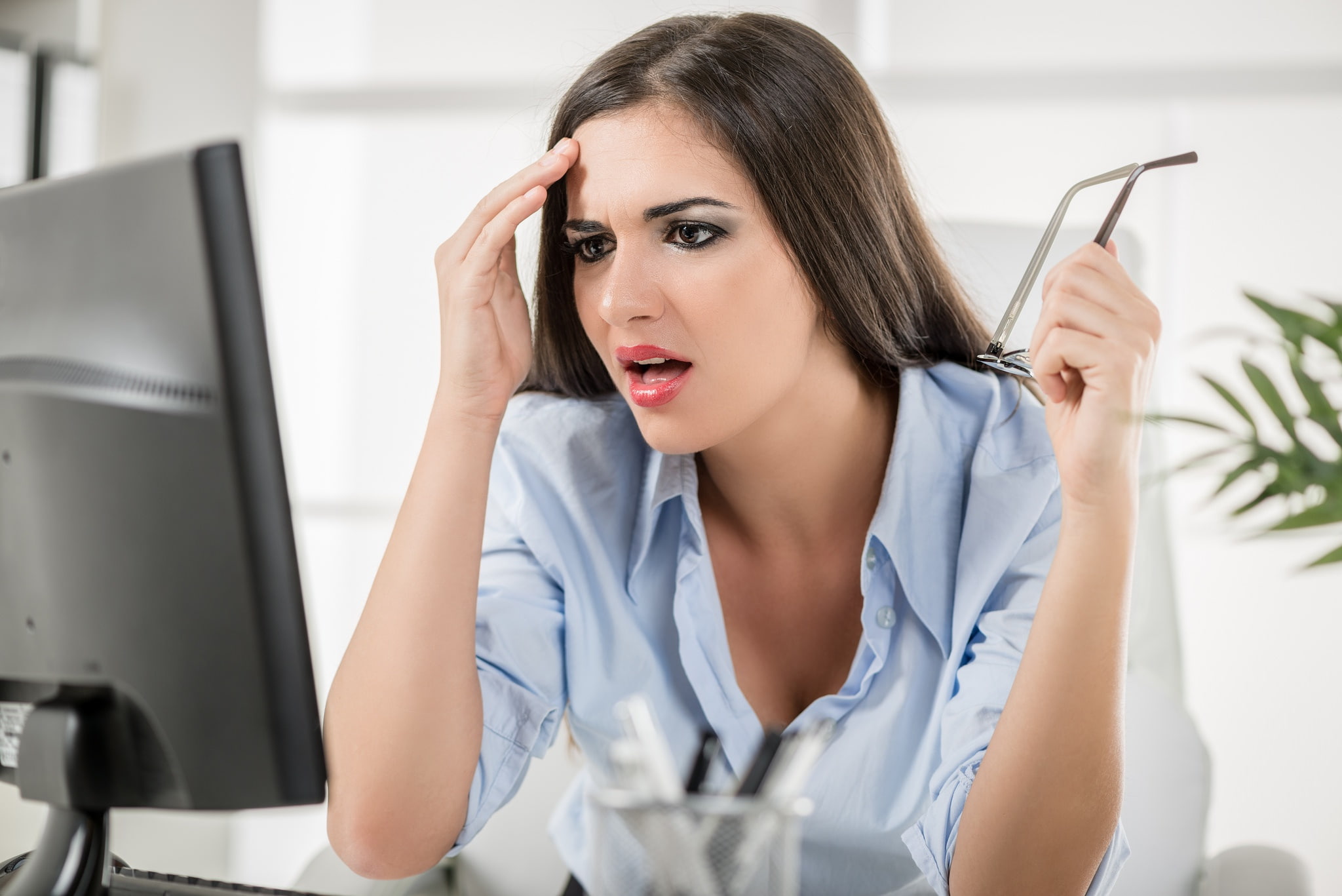 1080P, Secretary, hair, surprise, face, monitor, girl, HD Wallpaper