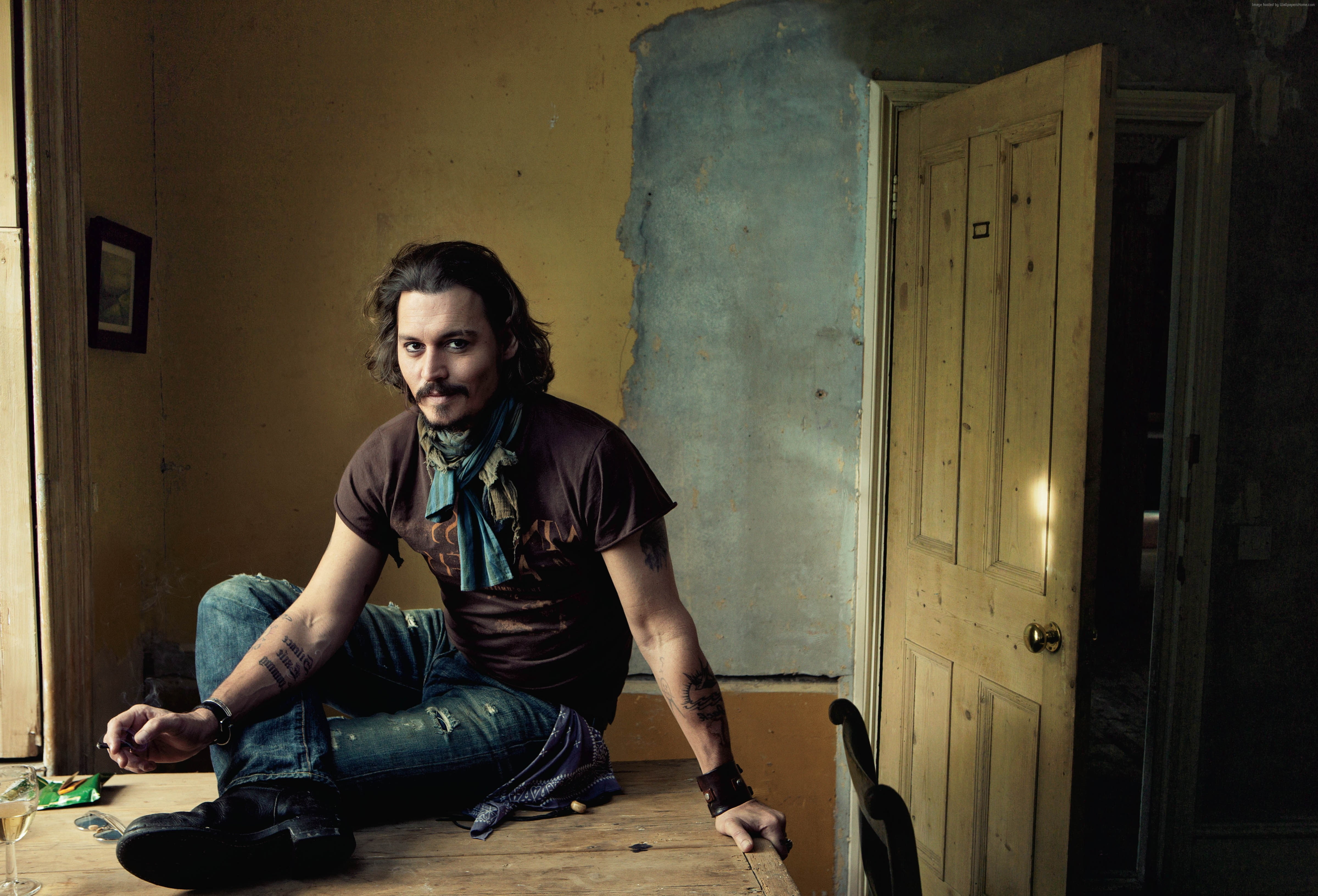director, tattoo, John Christopher Depp, room, musician, 4K, screenwriter, Johnny Depp, producer, HD Wallpaper