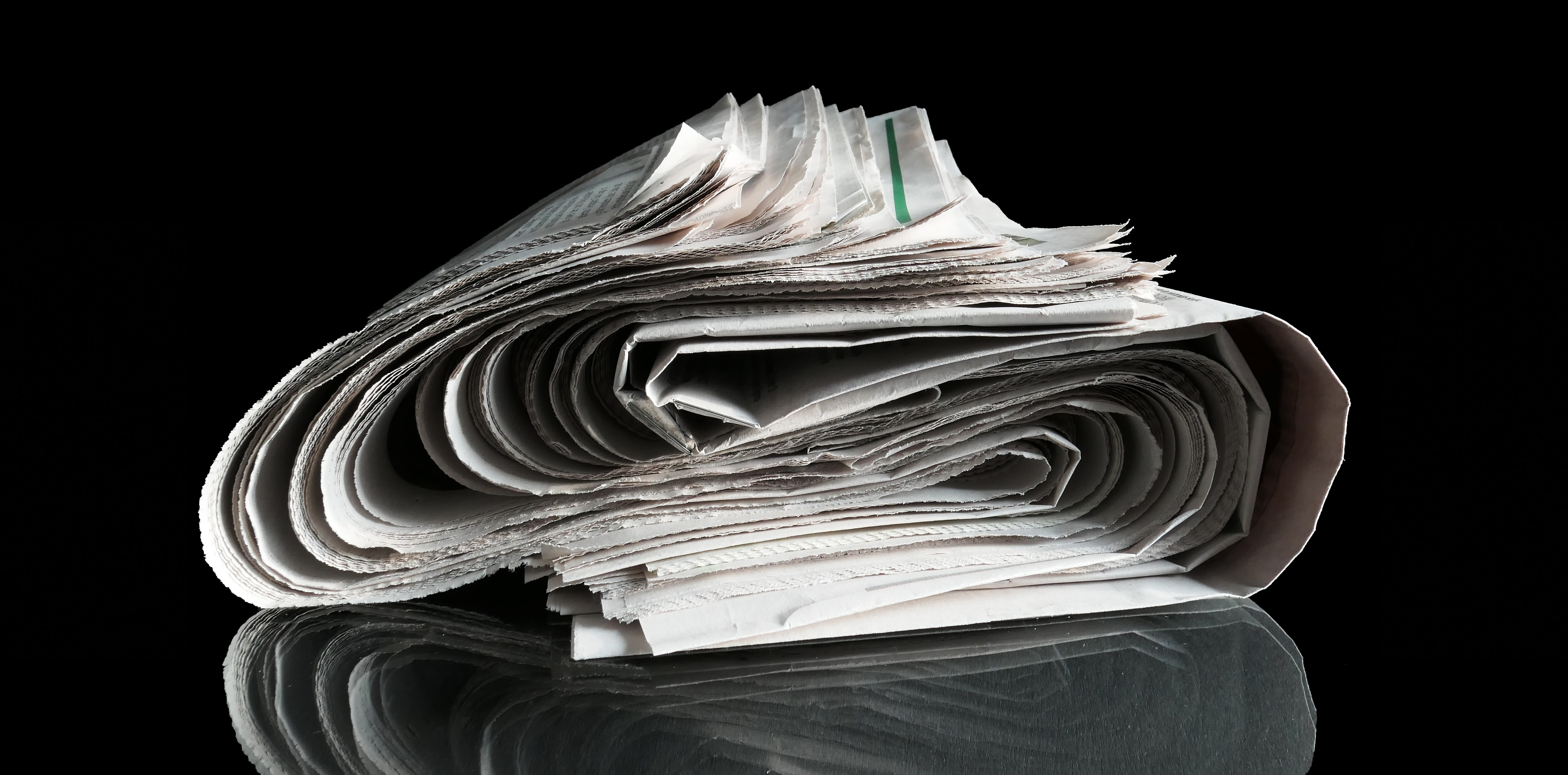 news, architecture, journalist, background, 5K, newspaper, folded, black background, journalism, paper, no people, cut out, creativity, commenced, headlines, HD Wallpaper