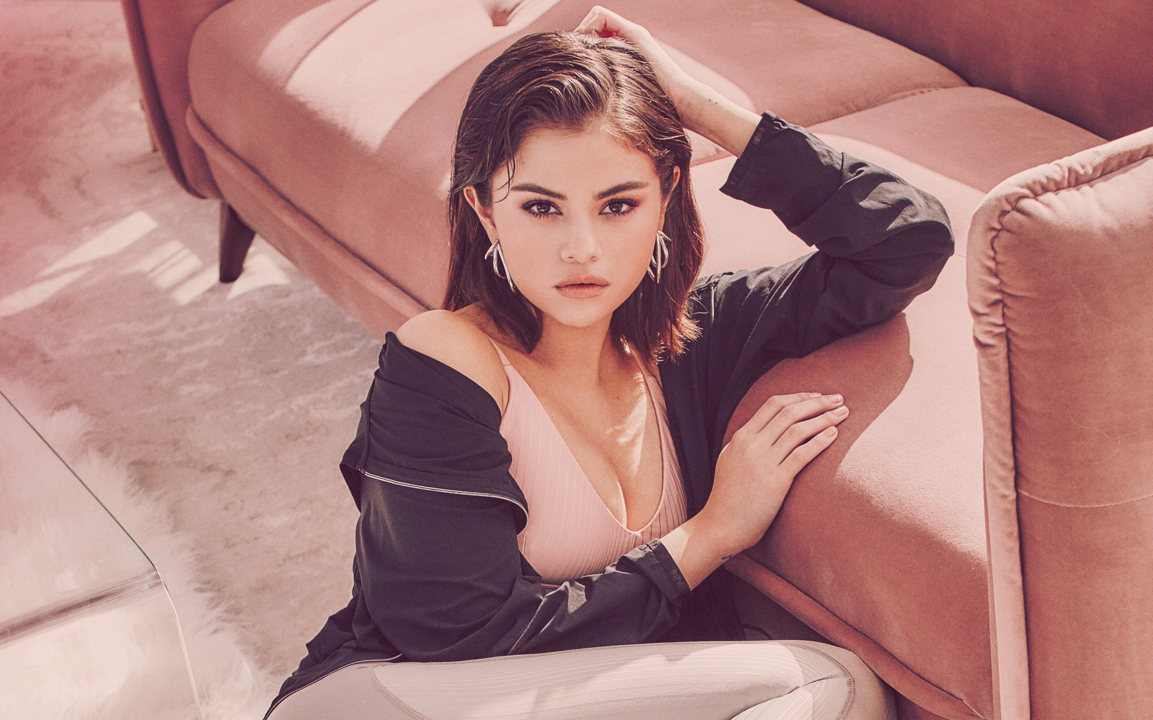 beauty, Selena, sitting, looking at camera, beautiful woman, indoors, Puma, Gomez, young adult, k, young women, real people, portrait, Campaign, front view, HD Wallpaper