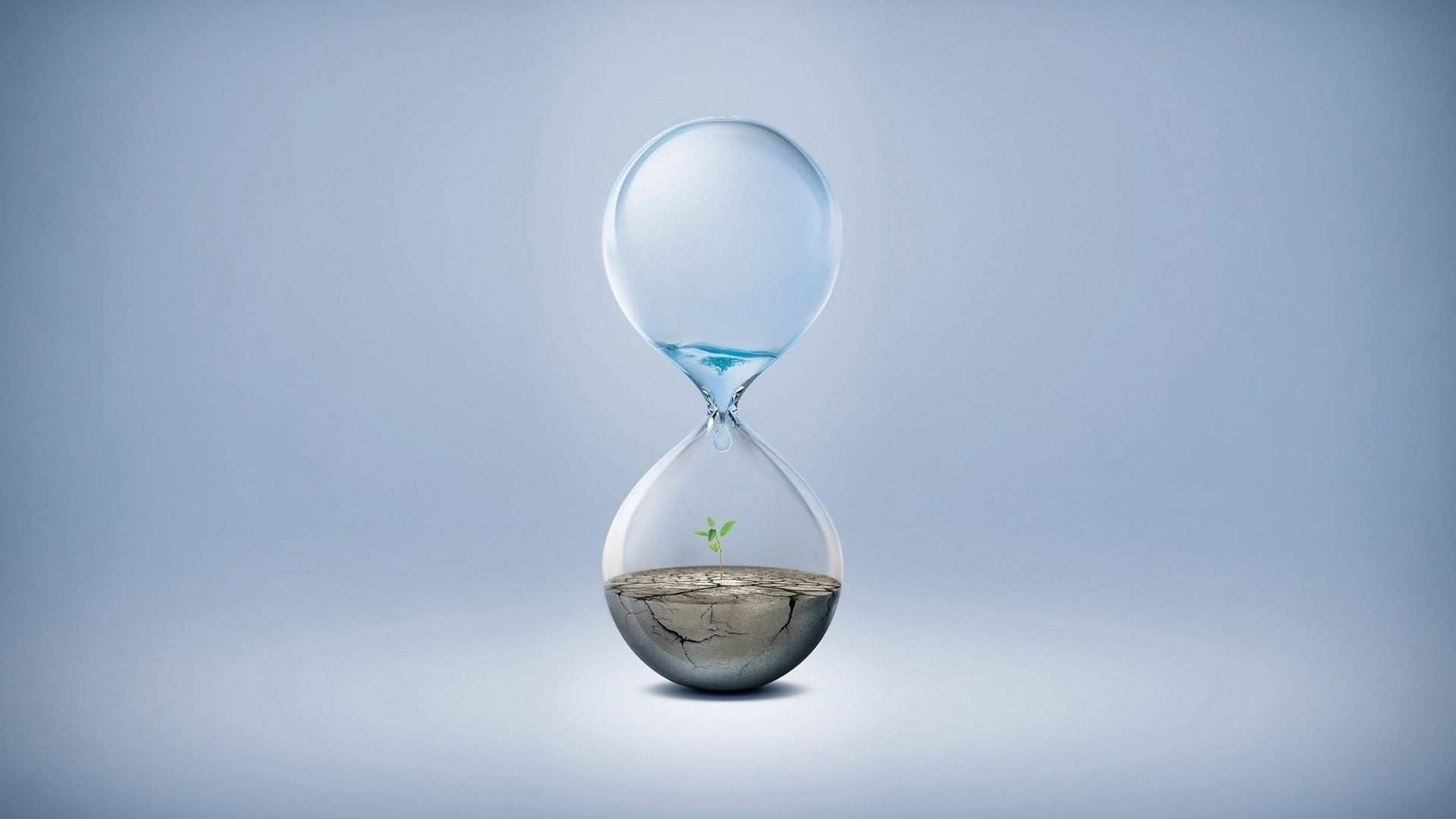 contemplation, hourglass, blue, gray background, glass - material, time, 1080P, purity, reflection, blue background, deadline, indoors, transparent, land, HD Wallpaper