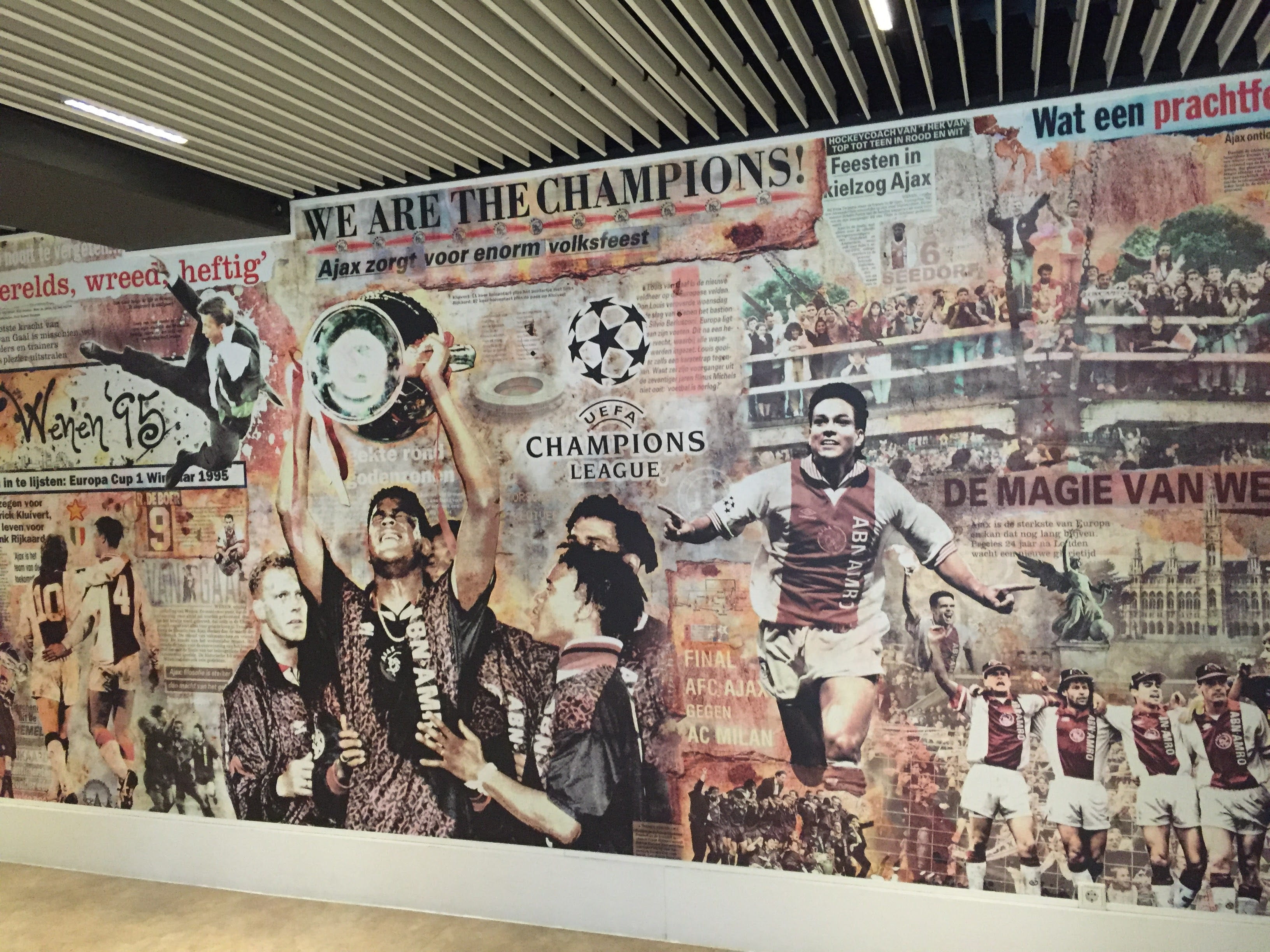 graffiti, 2K, indoors, text, amsterdam arena, male likeness, amsterdam, history, human representation, mural, champions league, football stadium, poster, HD Wallpaper