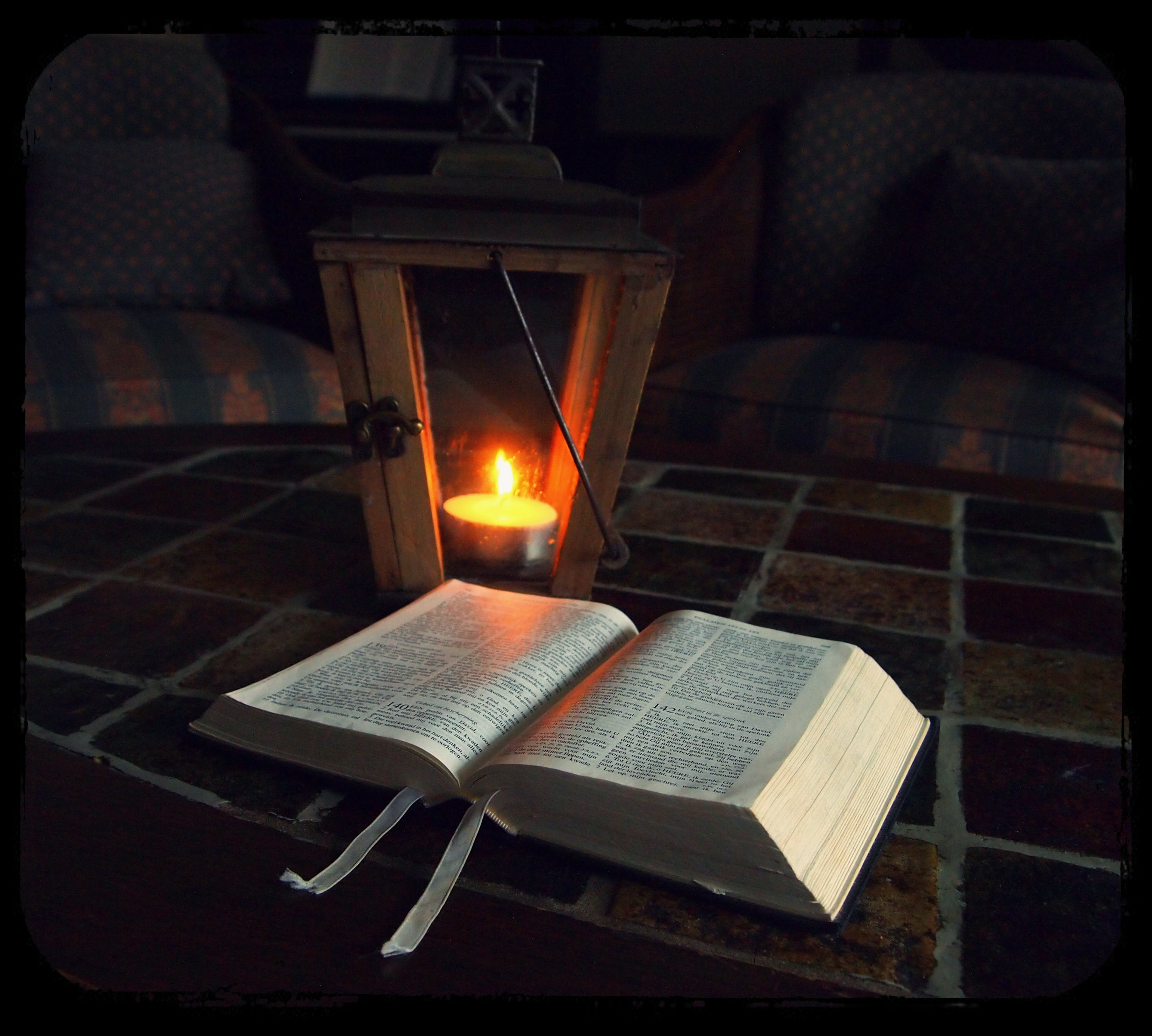 lantern, bible reading, domestic room, fire, illuminated, dim, lamp, hurricane lamp, room, inside, candle, home interior, table, lighting equipment, night, HD Wallpaper