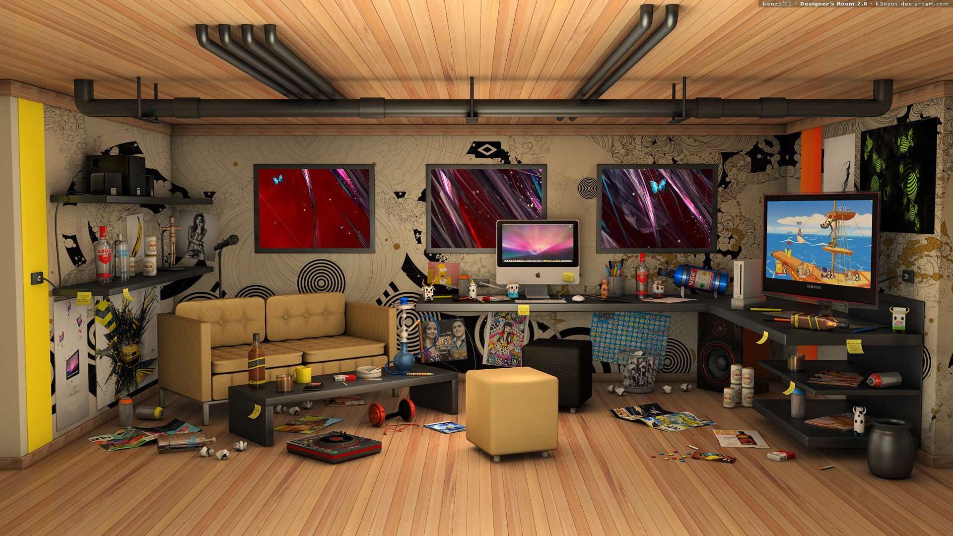 smash, technology, couch, apple, absol, 1080P, inc, room, pikachu, art, tv, computers, hd, super, bros, deviantart, vodka, magazines, bottles, HD Wallpaper