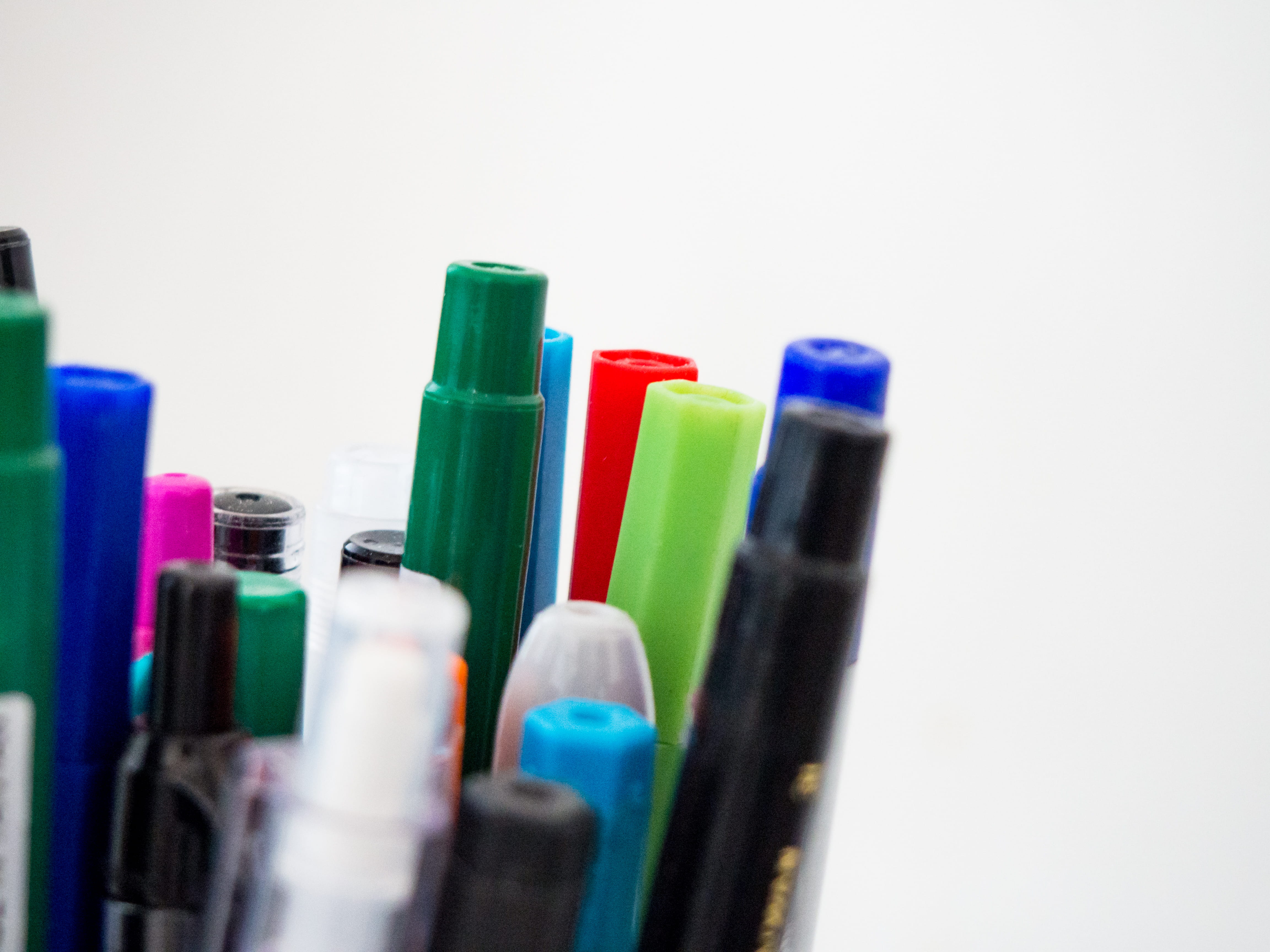 group of objects, art and craft equipment, Workspace, Markers, studio shot, variation, art and craft, choice, backgrounds, blue, writing instrument, still life, HD Wallpaper