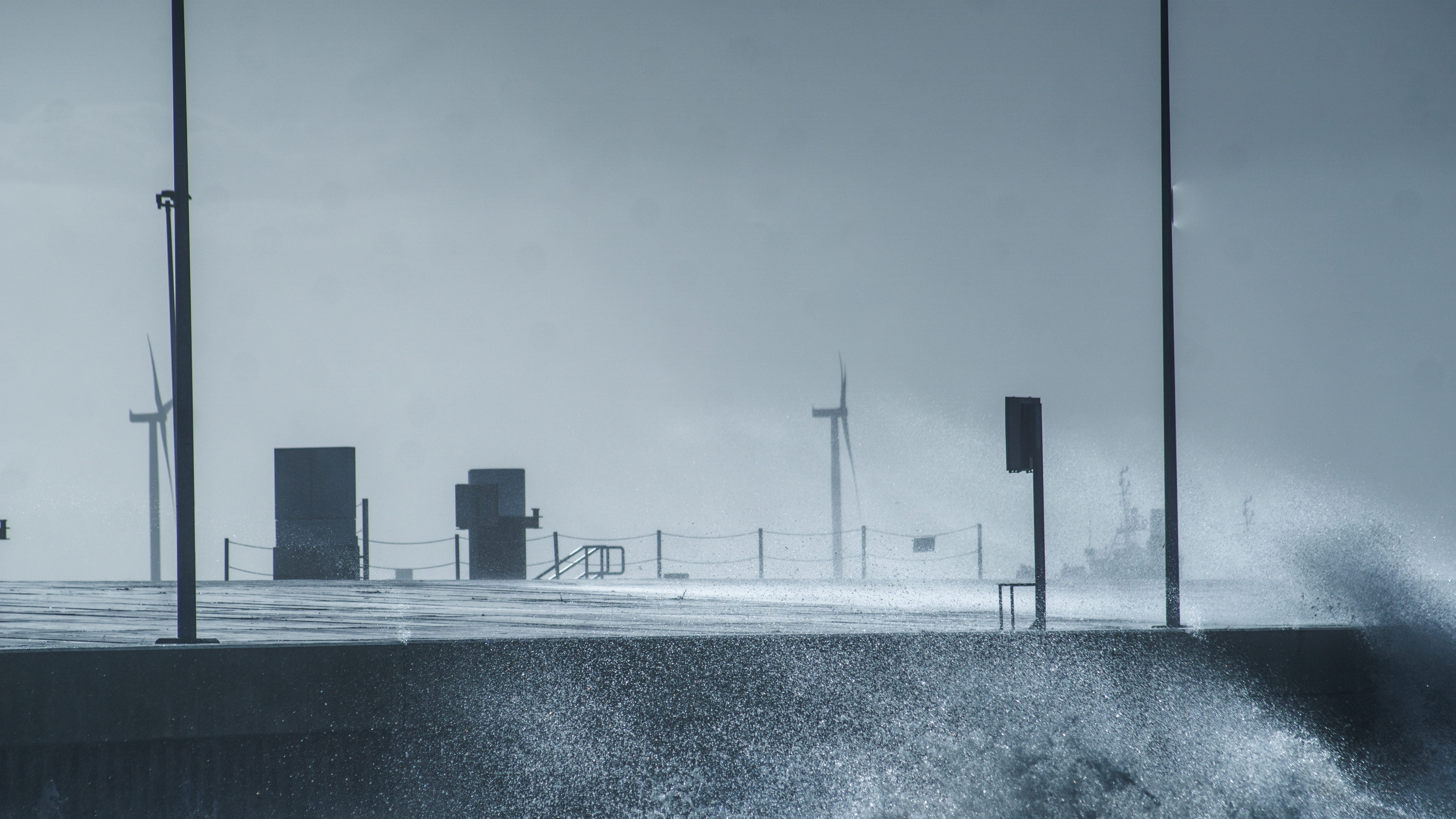 sea, winter, fog, sturm, storm, emden, city, rain, snow, transportation, sky, street, no people, architecture, meer, built structure, germany, street light, HD Wallpaper